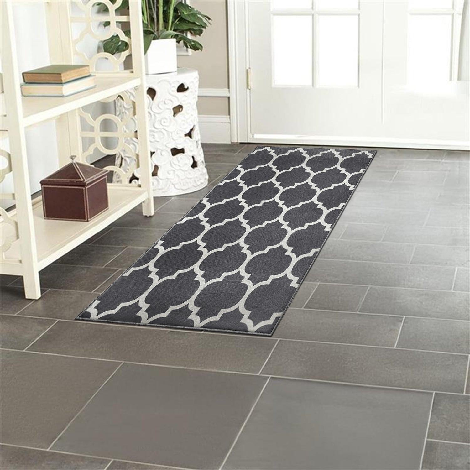 Grey Large Living Room Area Rug Trellis Design