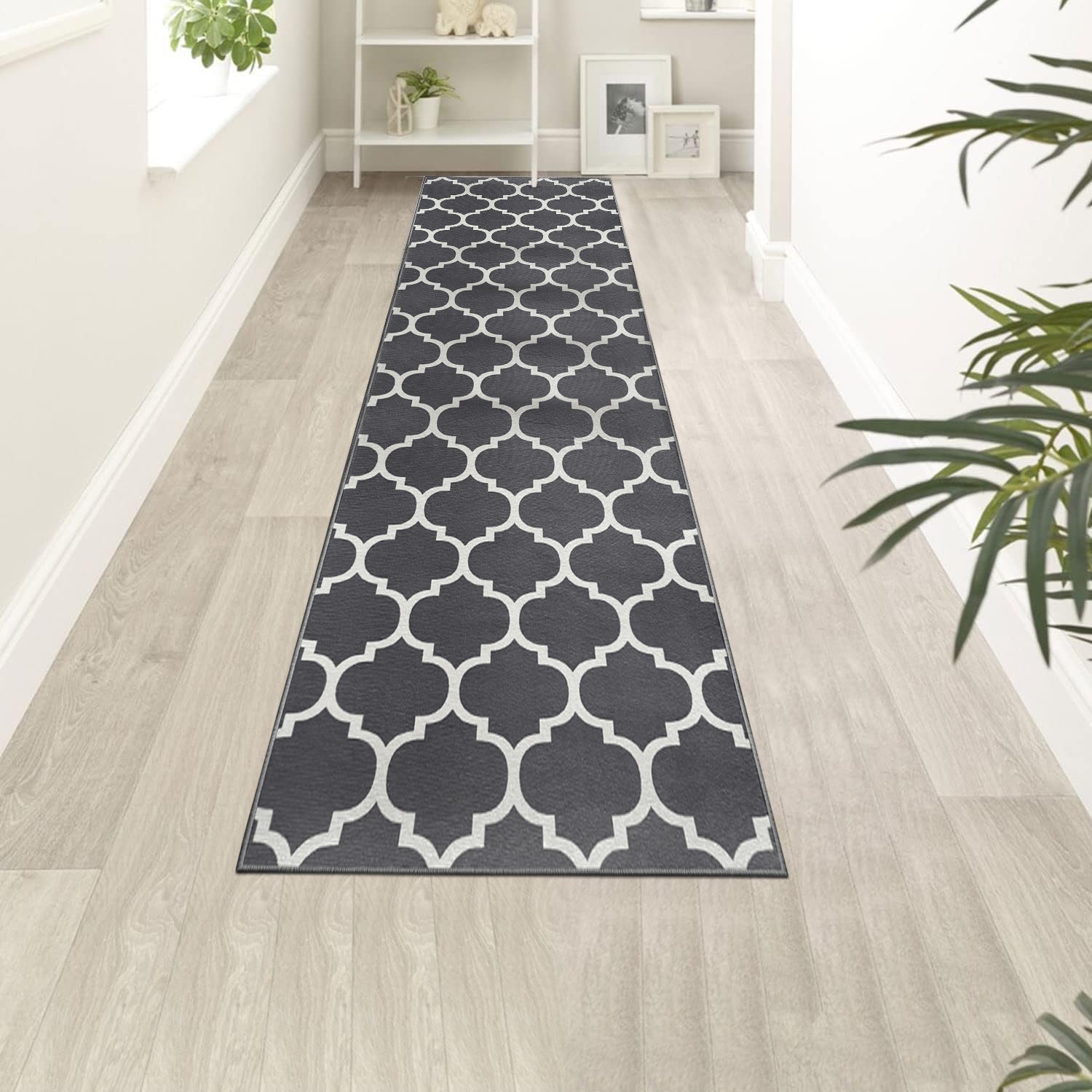 Grey Large Living Room Area Rug Trellis Design