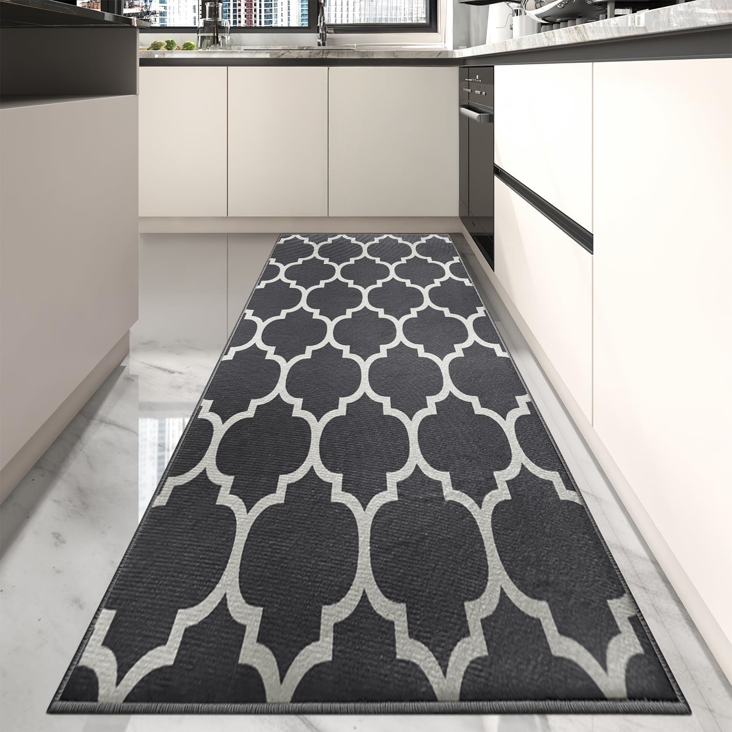 Grey Large Living Room Area Rug Trellis Design