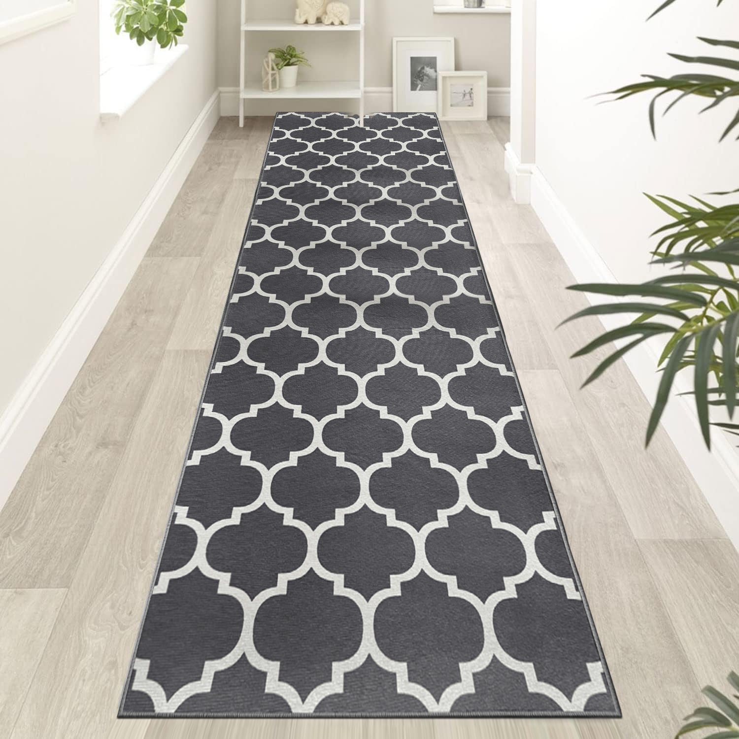 Grey Large Living Room Area Rug Trellis Design