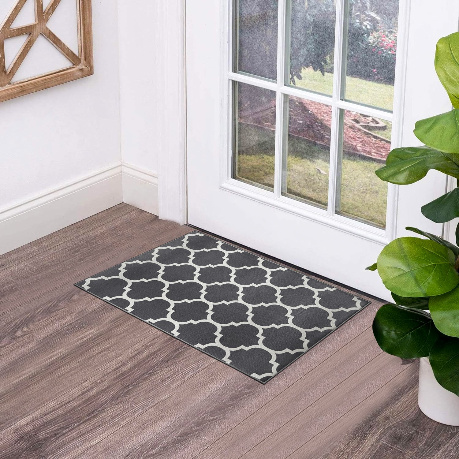 Grey Large Living Room Area Rug Trellis Design