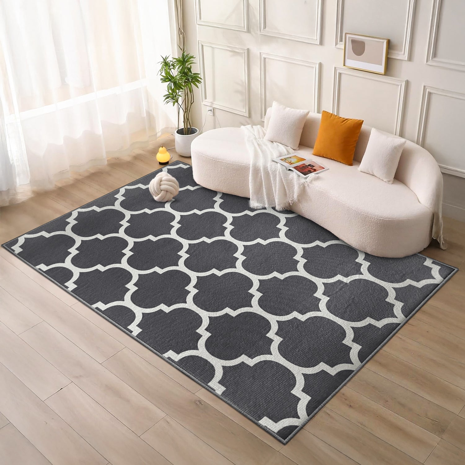 Grey Large Living Room Area Rug Trellis Design