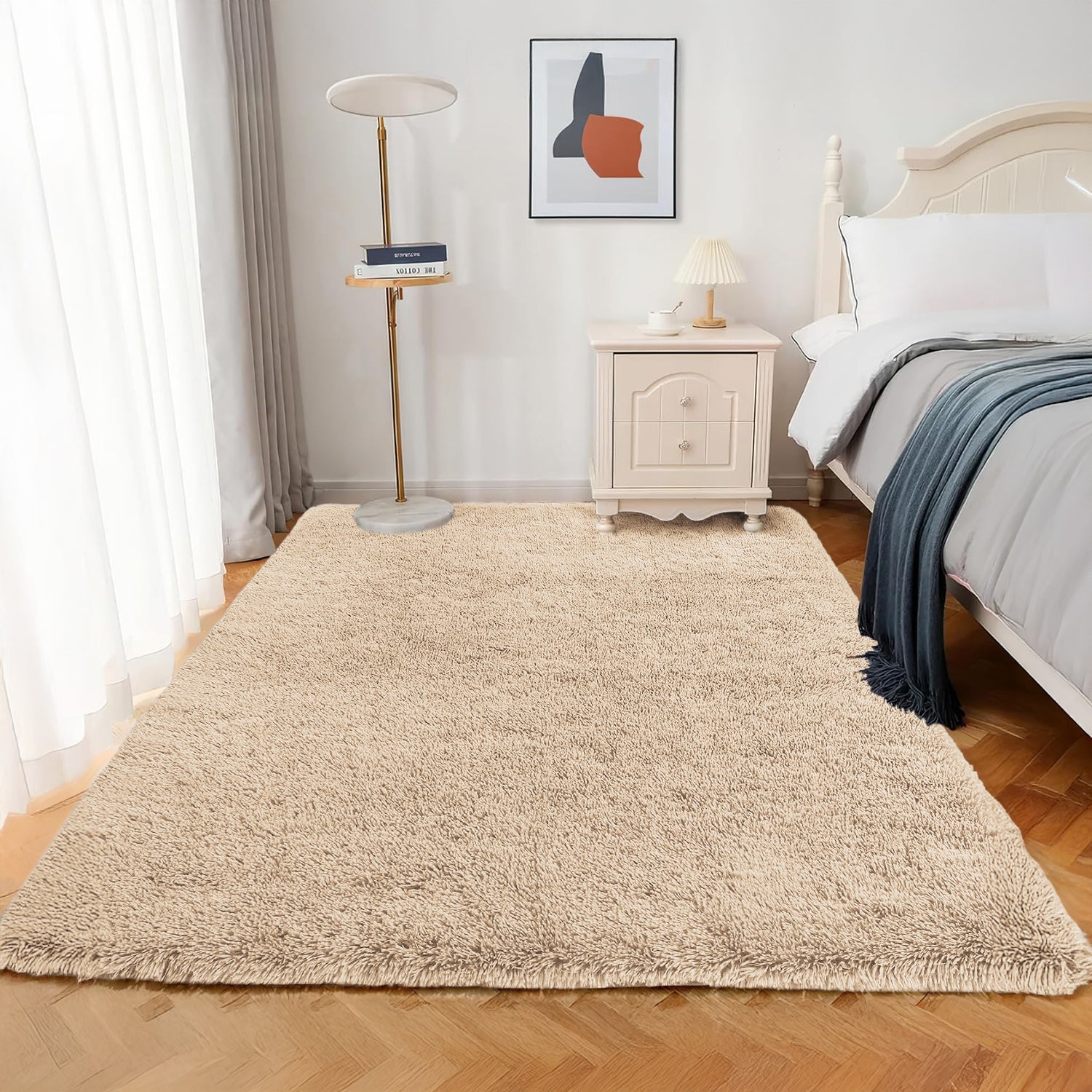 Living Room Shaggy Rug Fluffy Beige