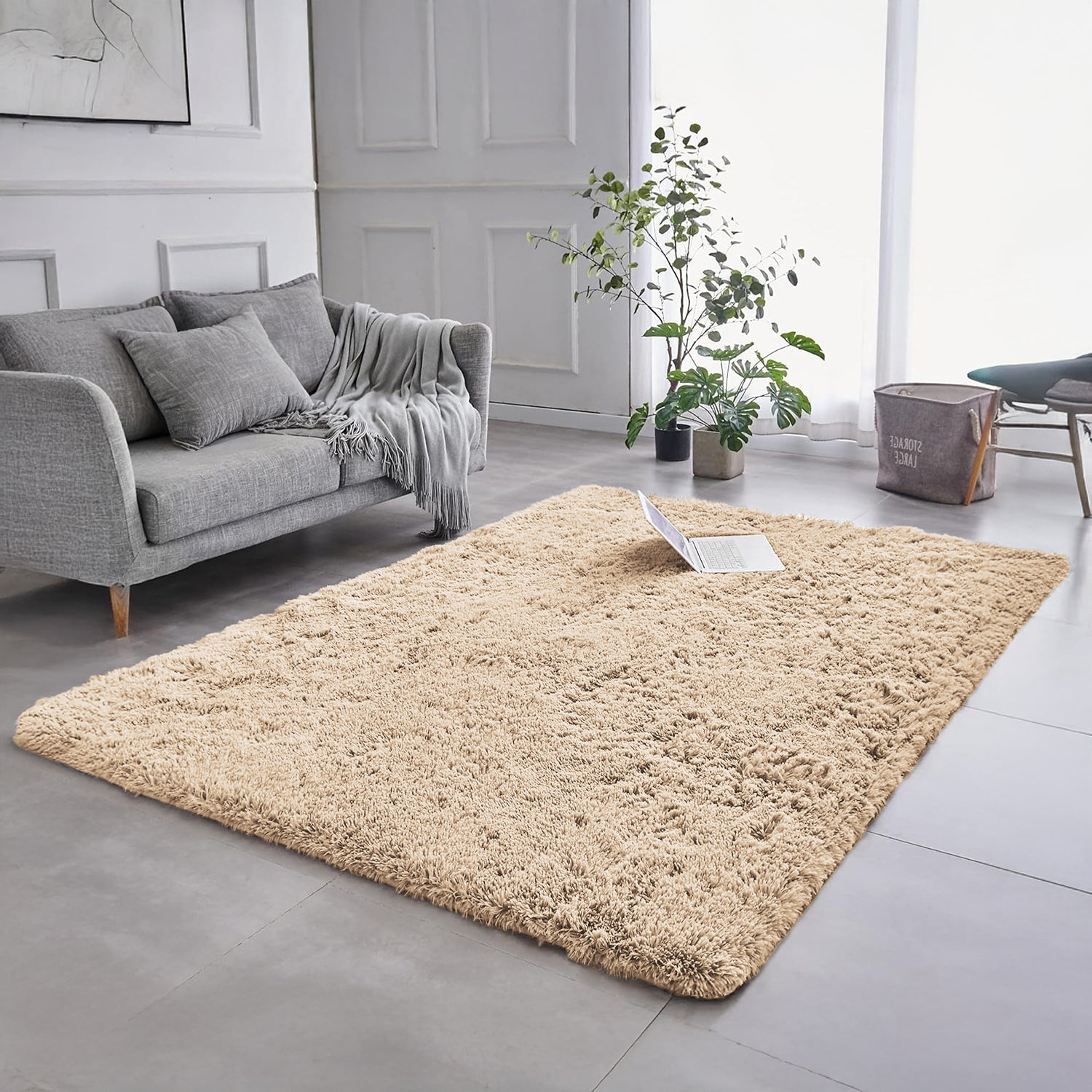 Living Room Shaggy Rug Fluffy Beige