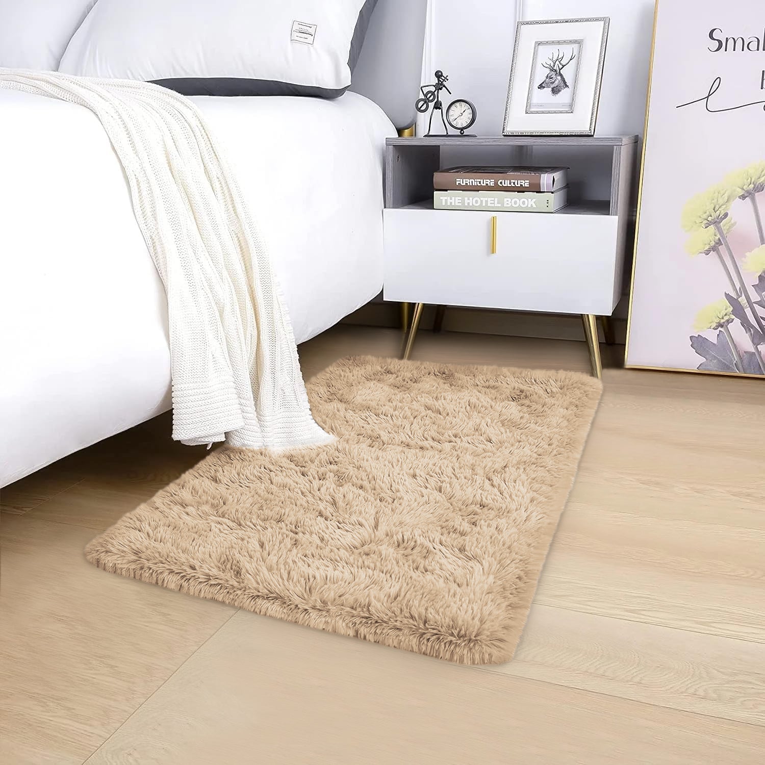 Living Room Shaggy Rug Fluffy Beige
