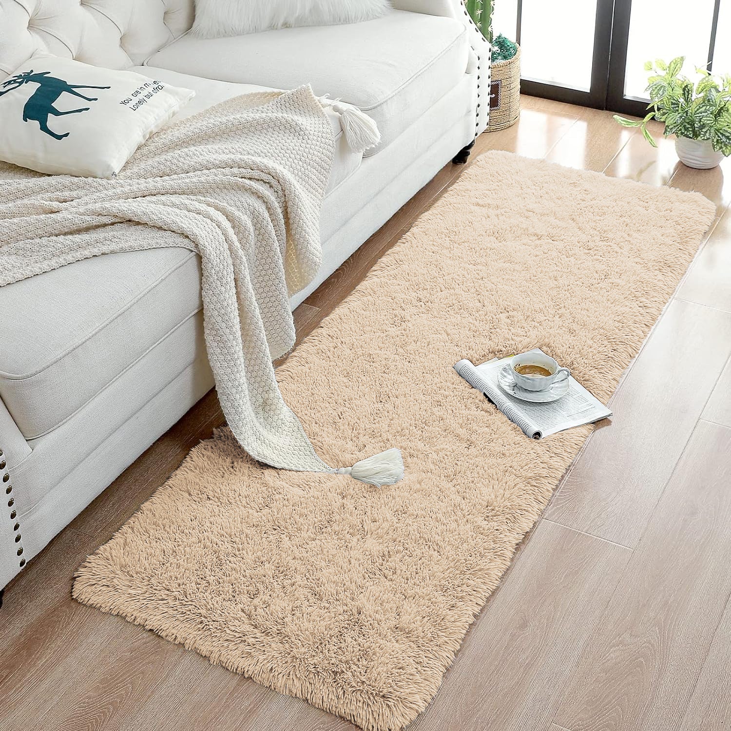 Living Room Shaggy Rug Fluffy Beige