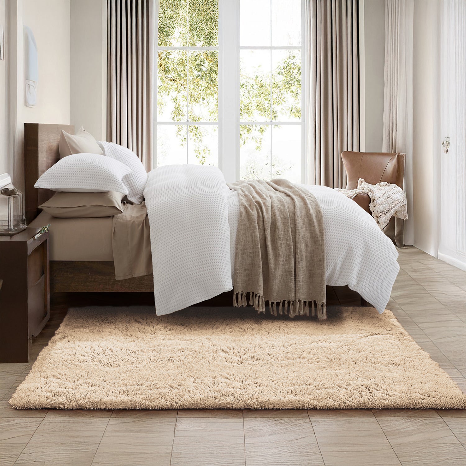 Living Room Shaggy Rug Fluffy Beige