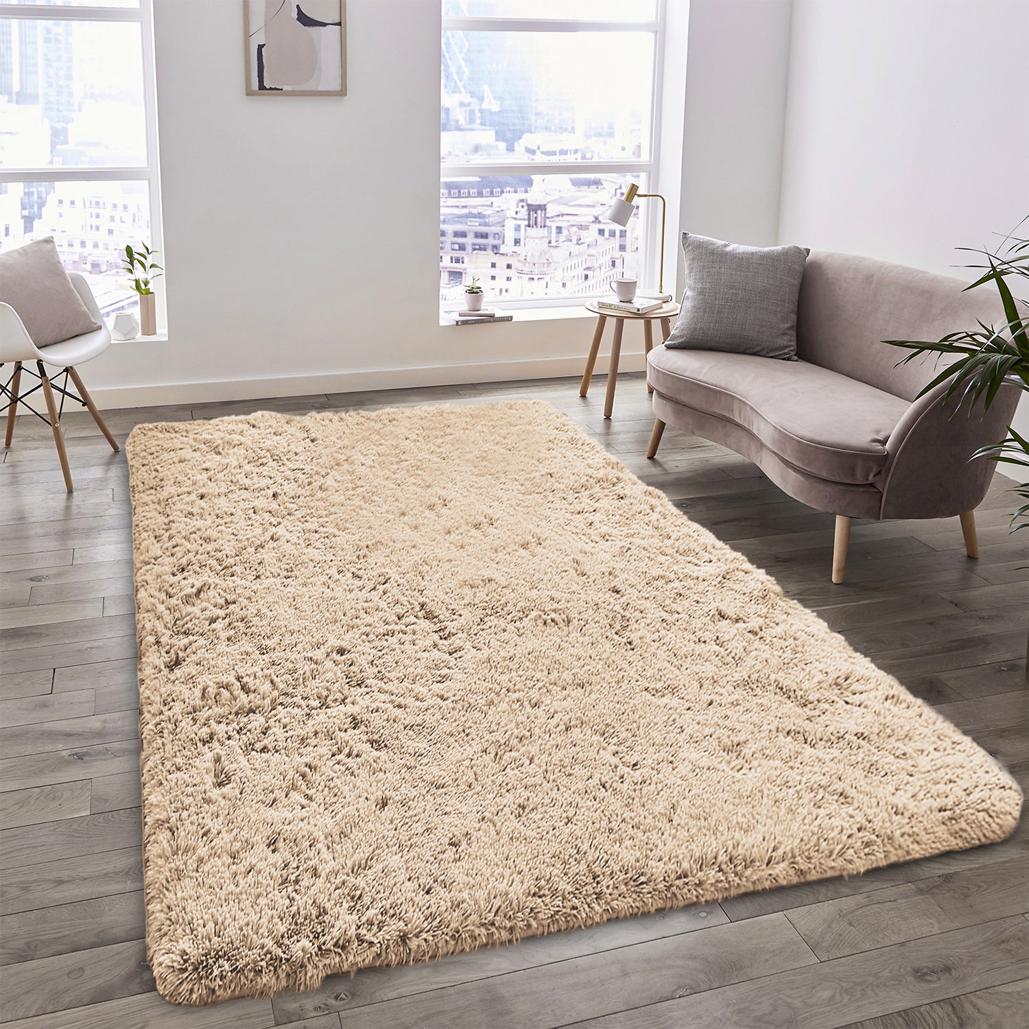 Living Room Shaggy Rug Fluffy Beige