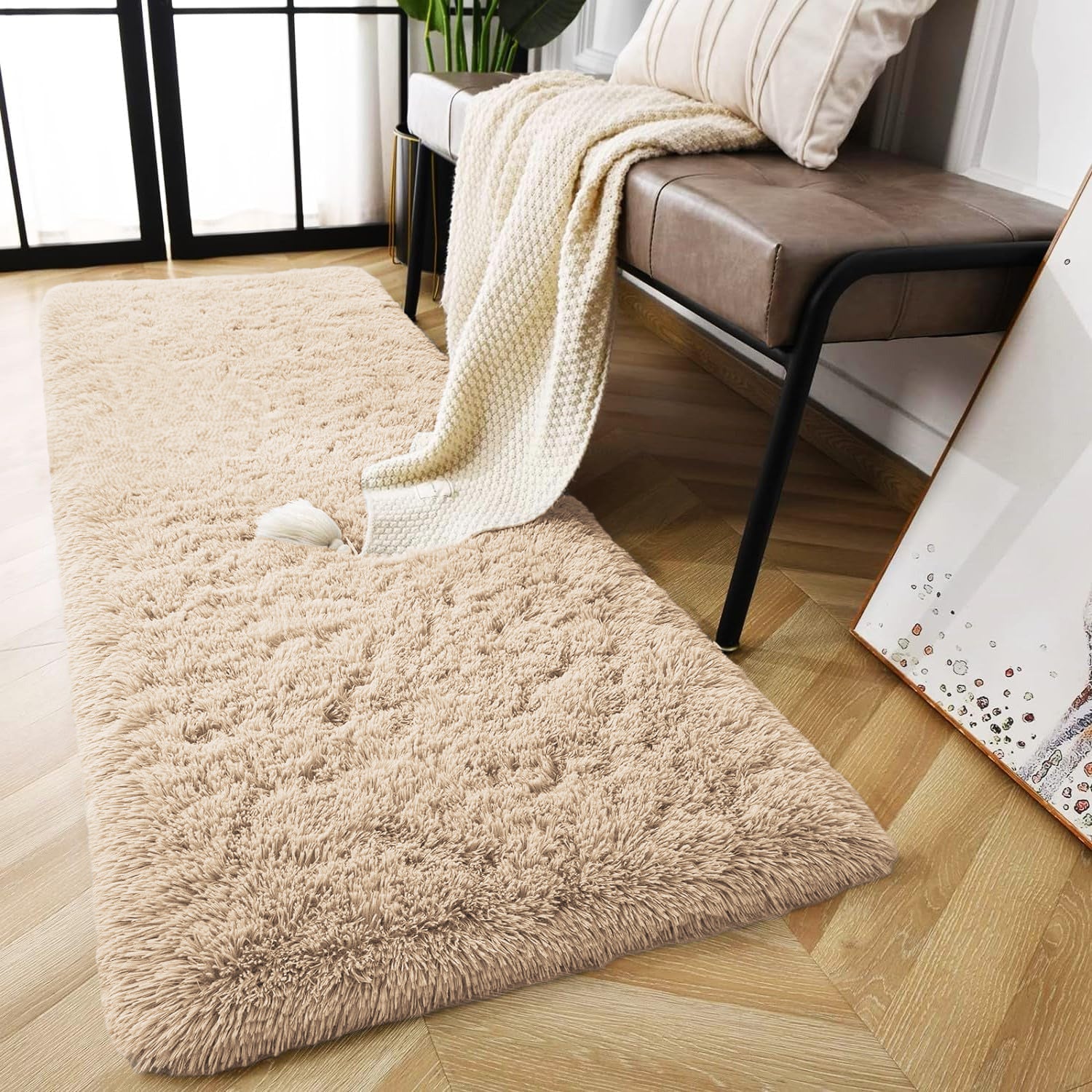 Living Room Shaggy Rug Fluffy Beige
