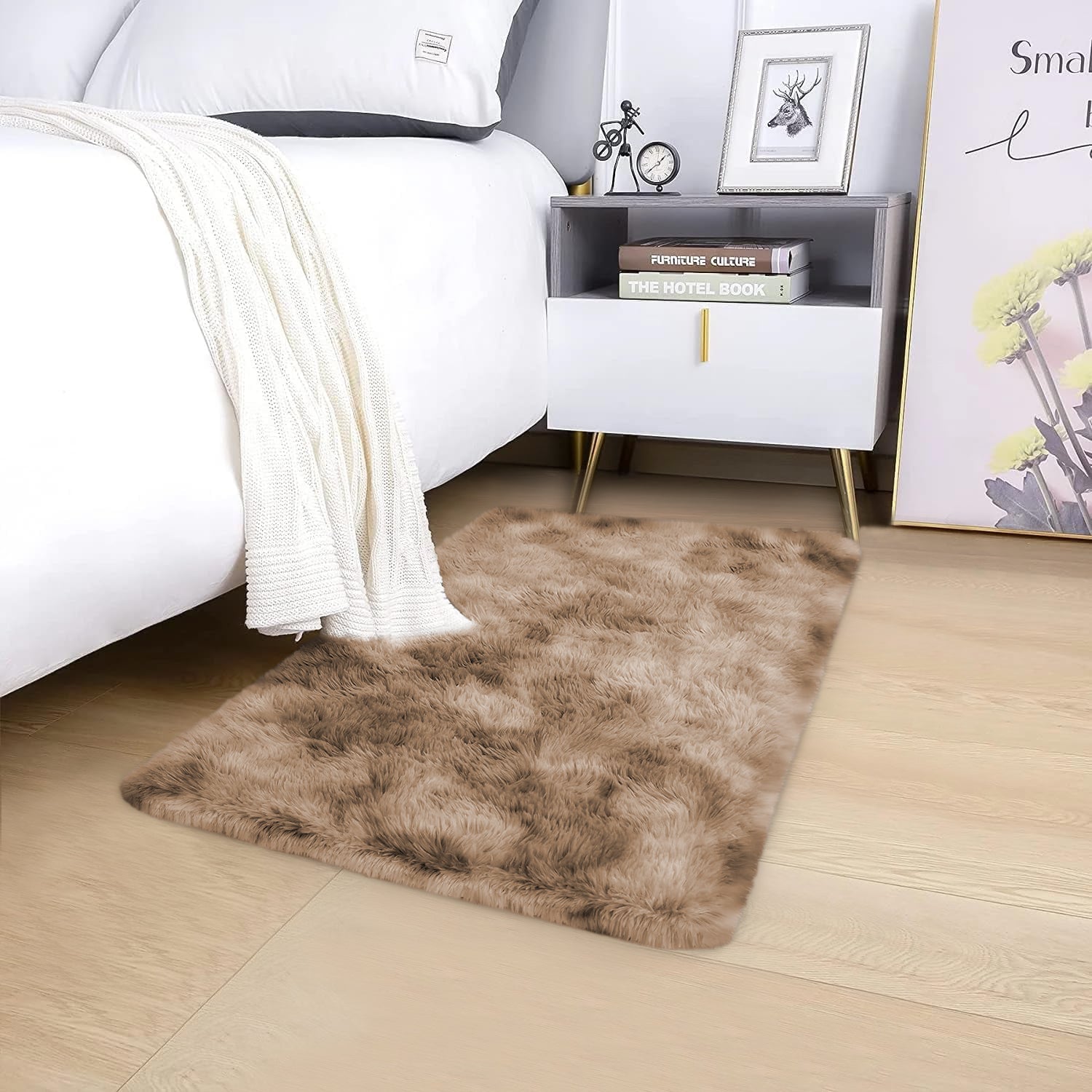 Soft Shag Pile Tie Dye Shaggy Rug Beige