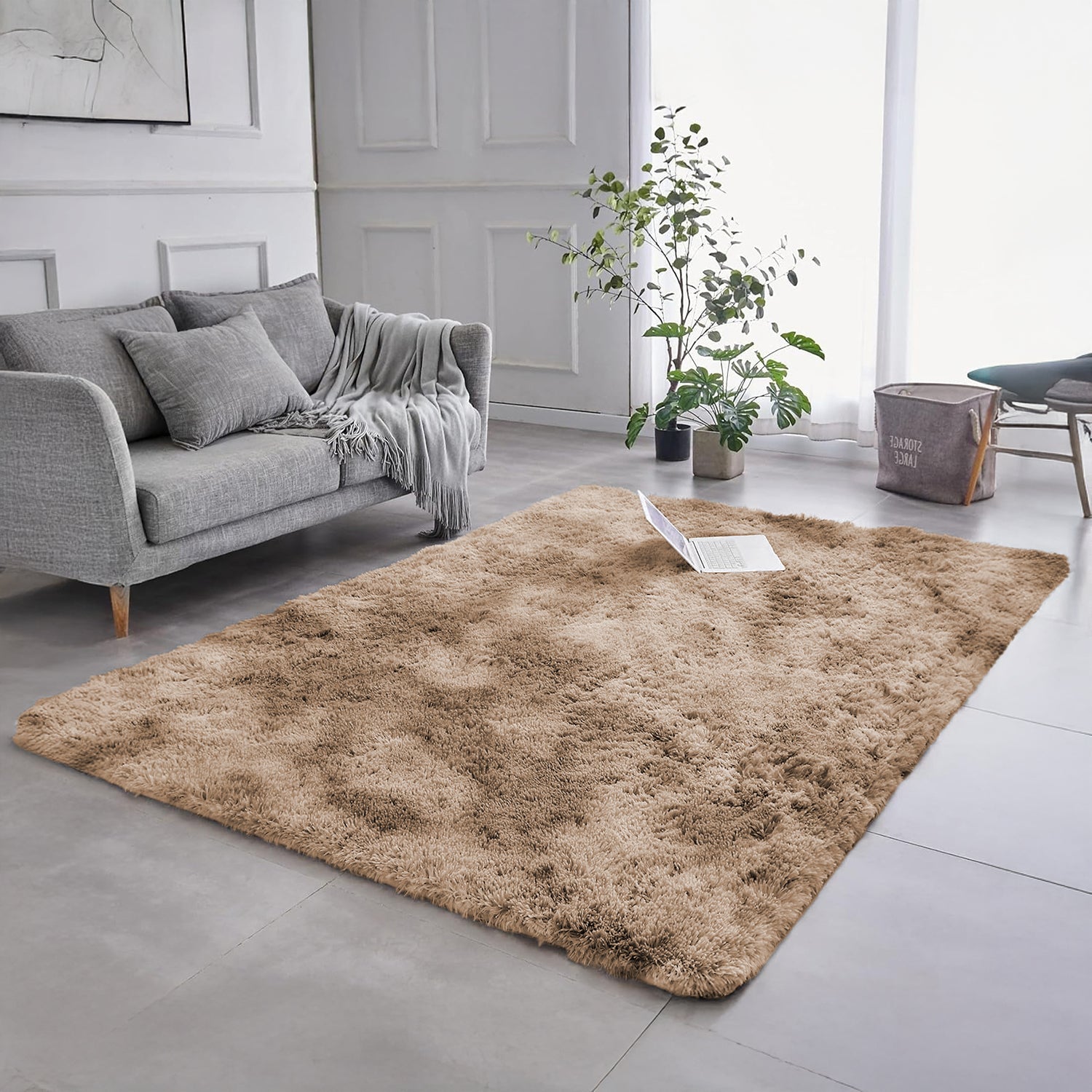 Soft Shag Pile Tie Dye Shaggy Rug Beige
