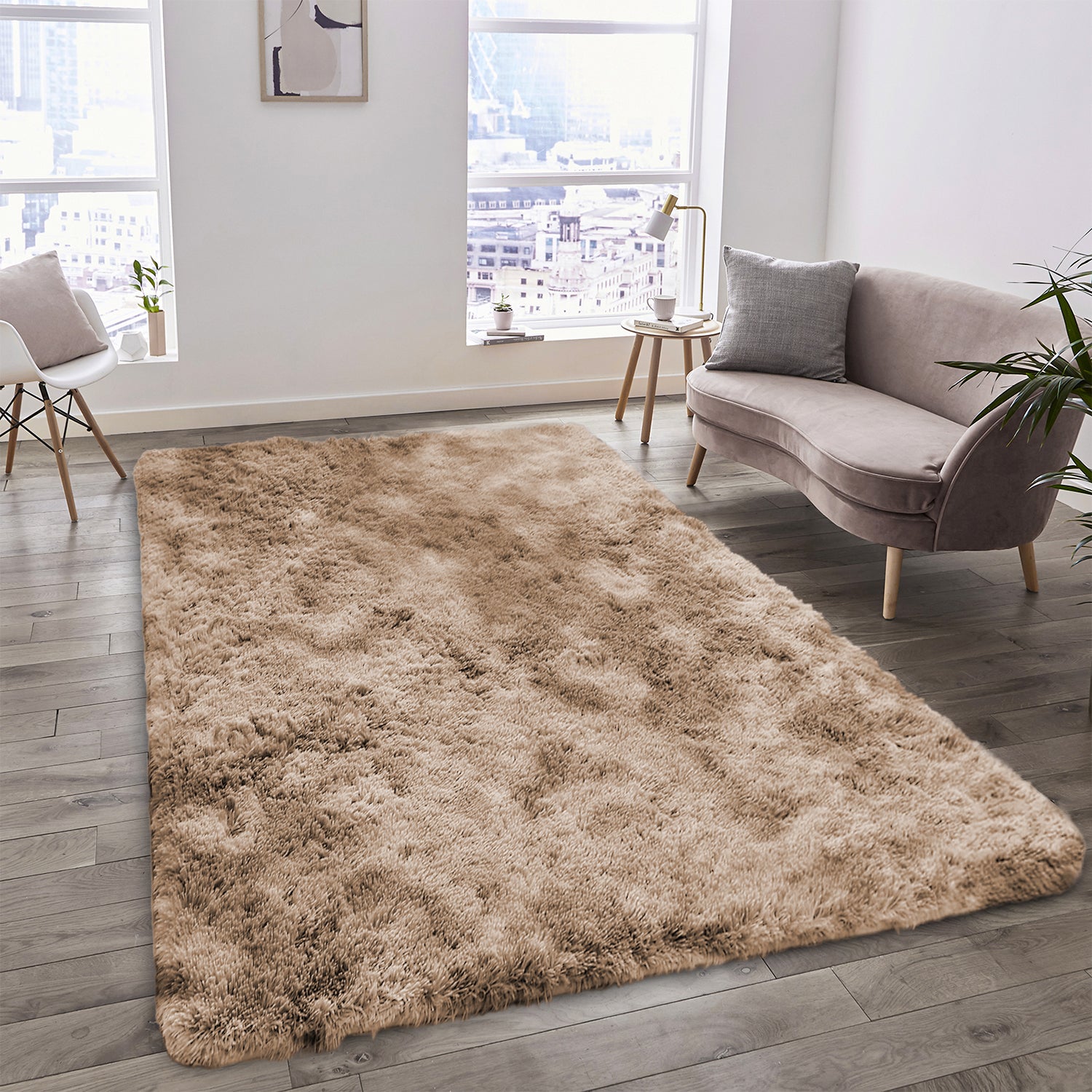 Soft Shag Pile Tie Dye Shaggy Rug Beige