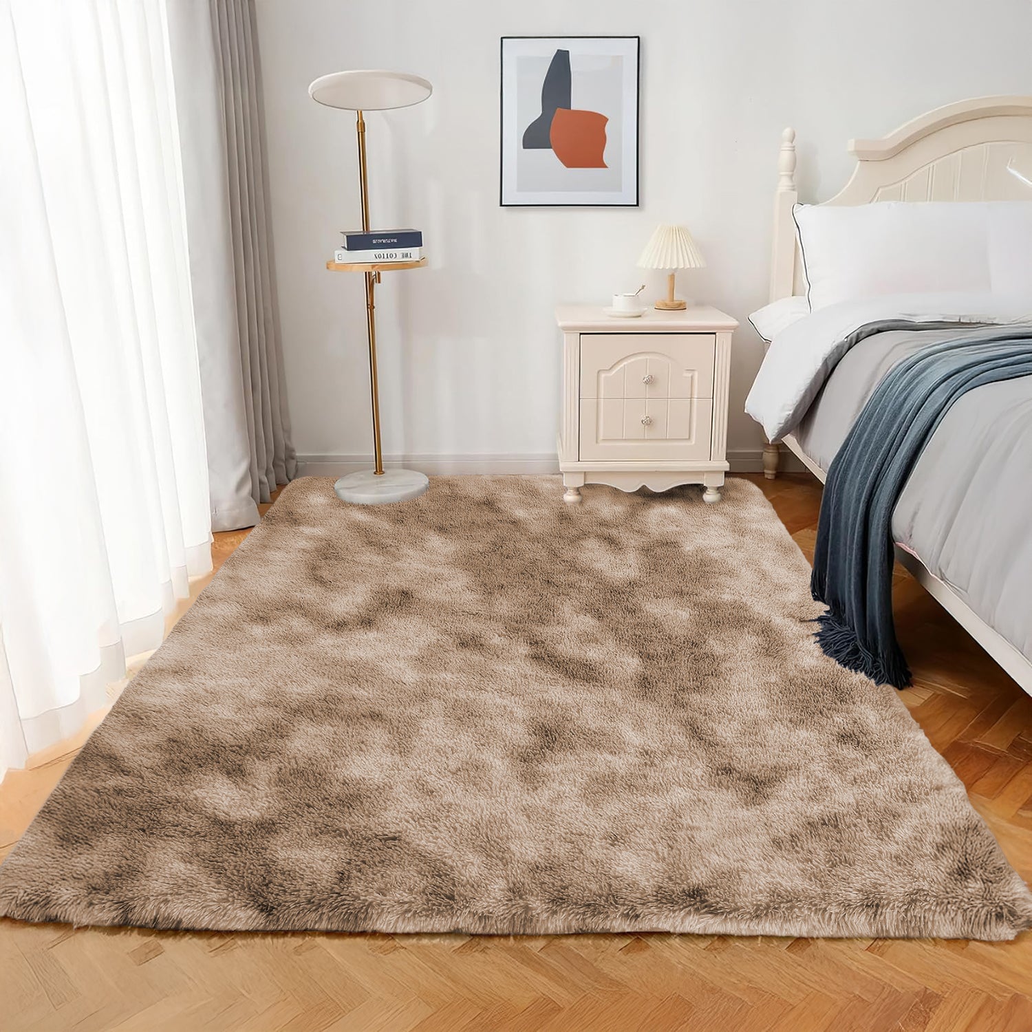 Soft Shag Pile Tie Dye Shaggy Rug Beige
