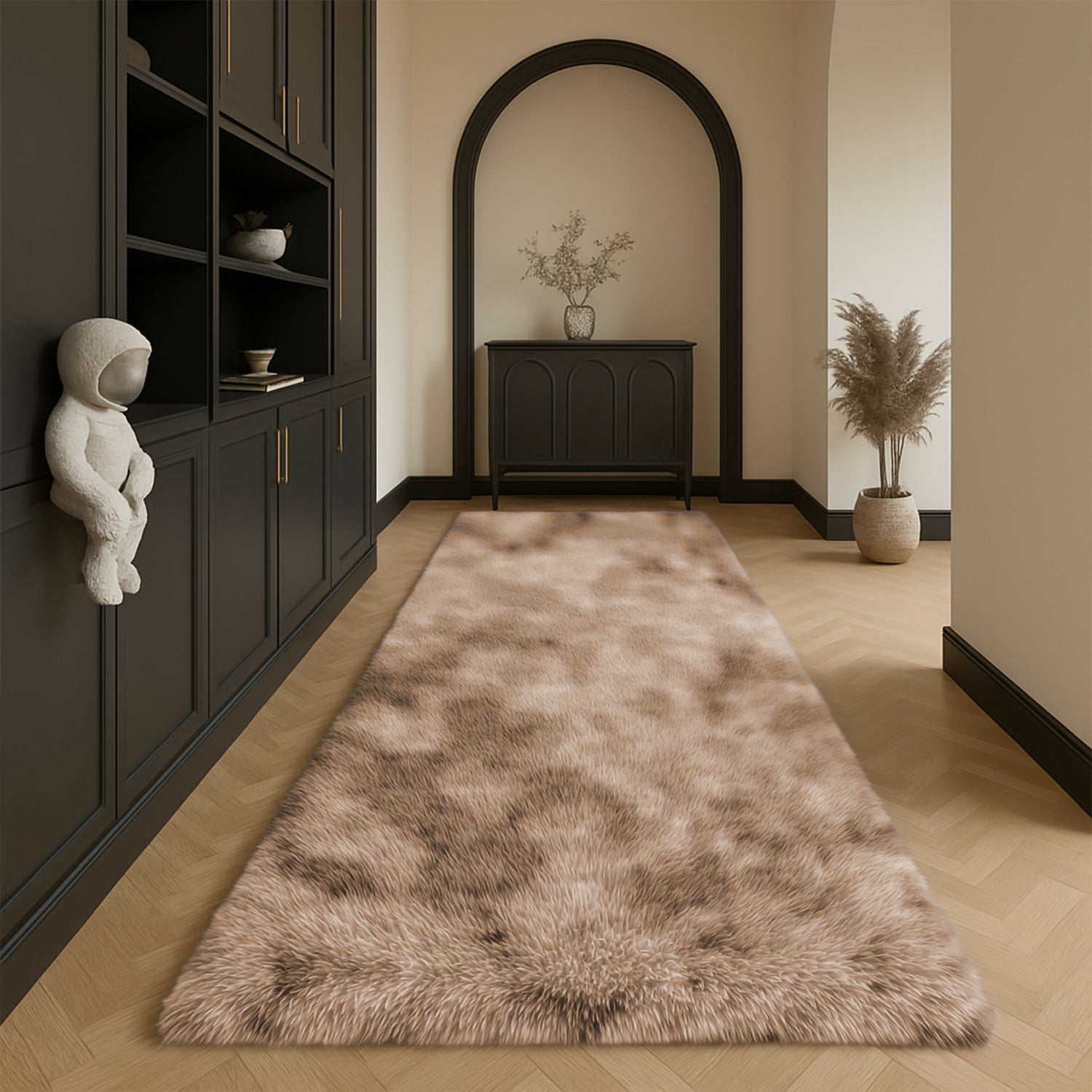 Soft Shag Pile Tie Dye Shaggy Rug Beige
