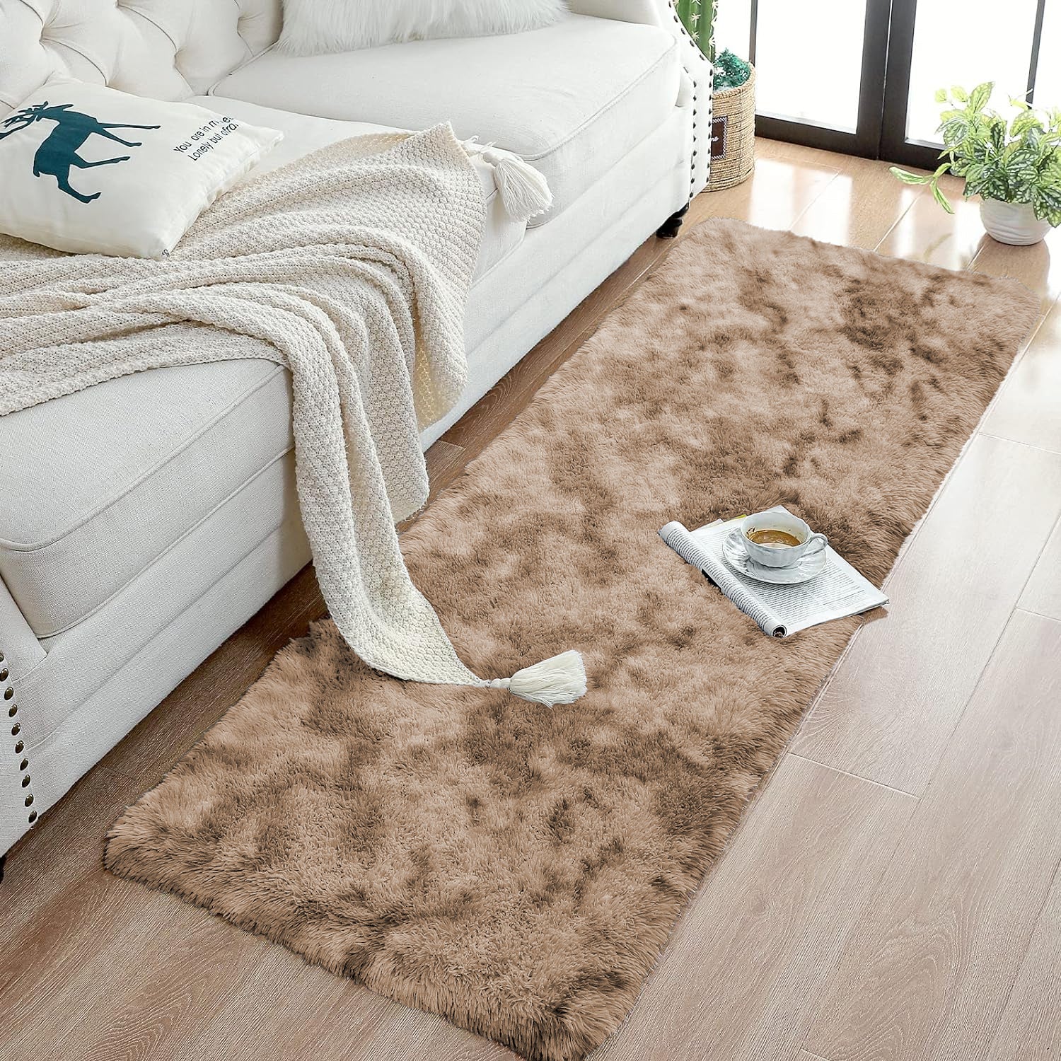Soft Shag Pile Tie Dye Shaggy Rug Beige