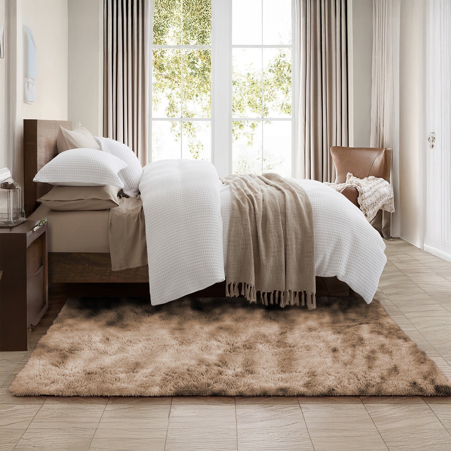 Soft Shag Pile Tie Dye Shaggy Rug Beige