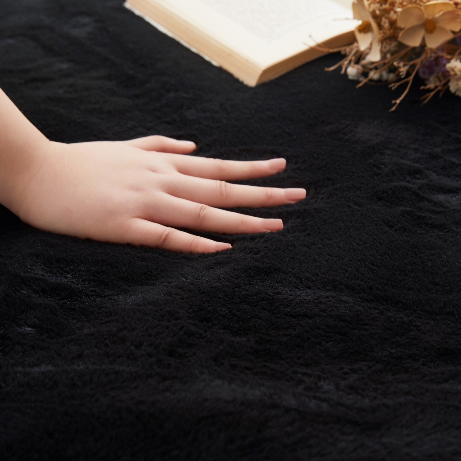 Black Rabbit Faux Fur Rug Fluffy Plush Bedroom Runner