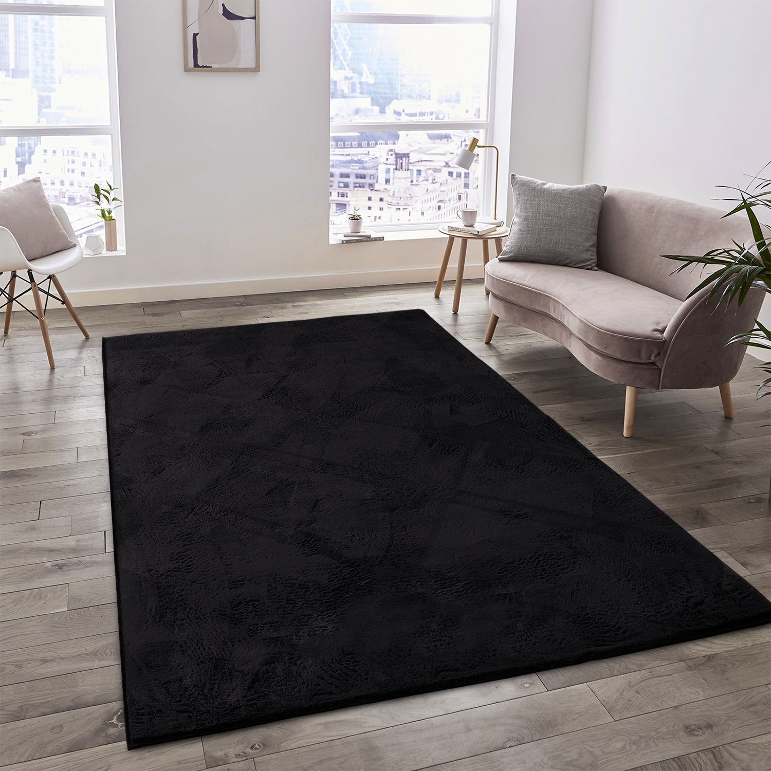 Black Rabbit Faux Fur Rug Fluffy Plush Bedroom Runner