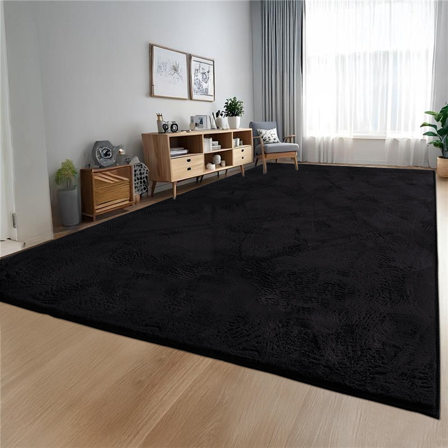 Black Rabbit Faux Fur Rug Fluffy Plush Bedroom Runner