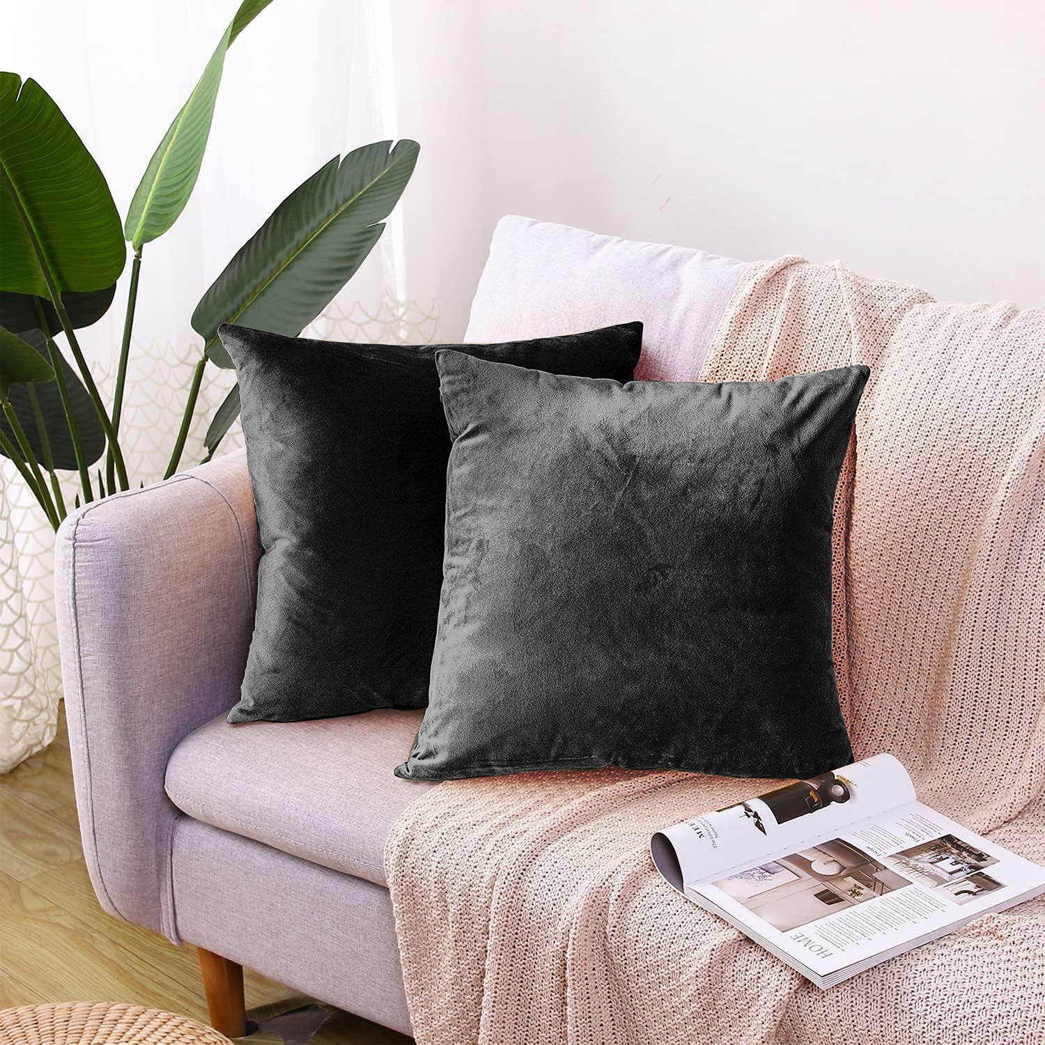 Black velvet shop pillow covers