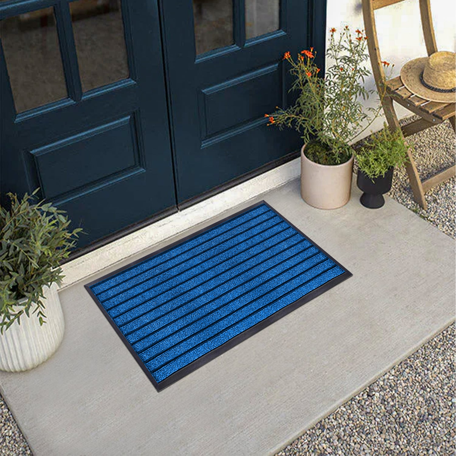 Washable Rubber Door Mat Indoor Outdoor Front Entryway Blue
