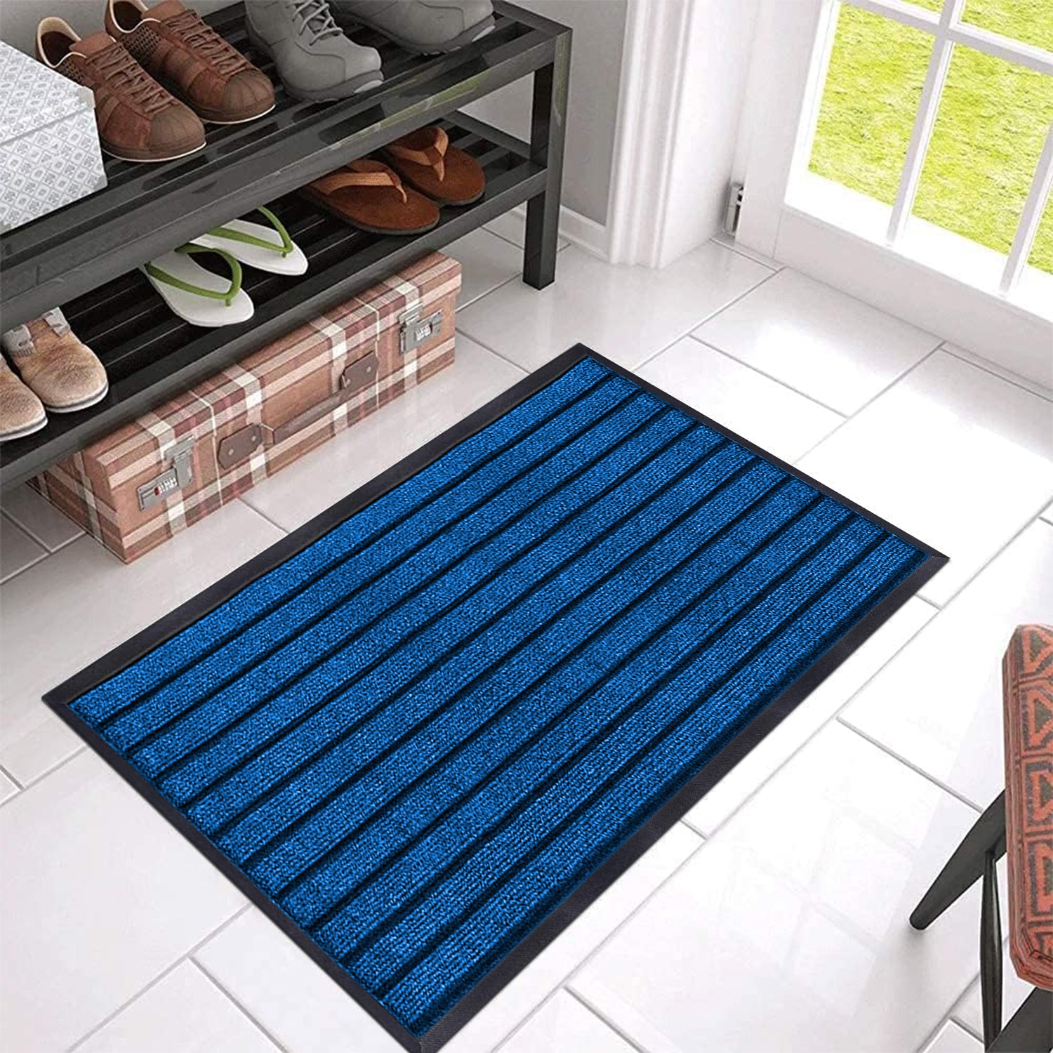 Washable Rubber Door Mat Indoor Outdoor Front Entryway Blue