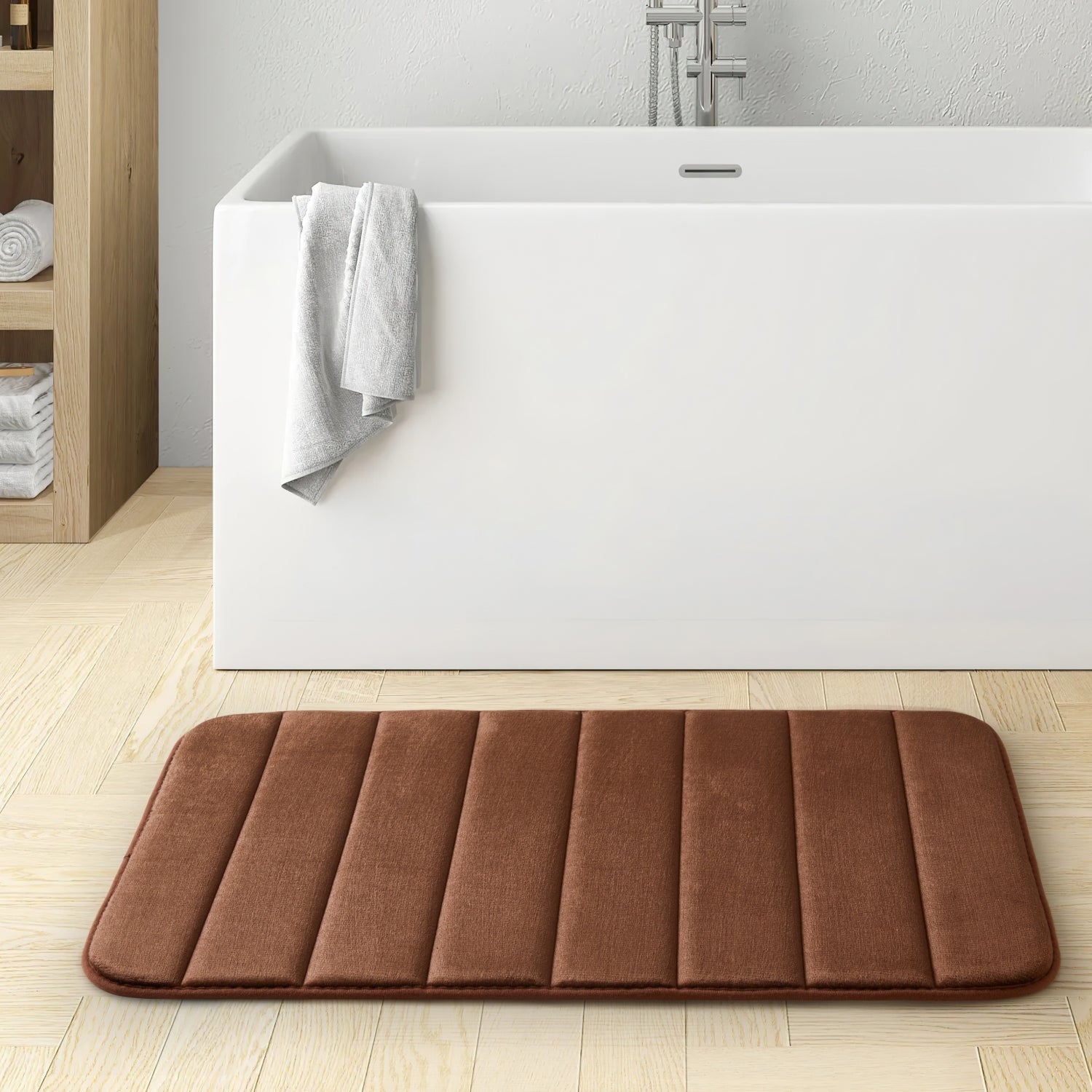 Memory Foam Bath Mat Ultra Absorbent Non-Slip Brown