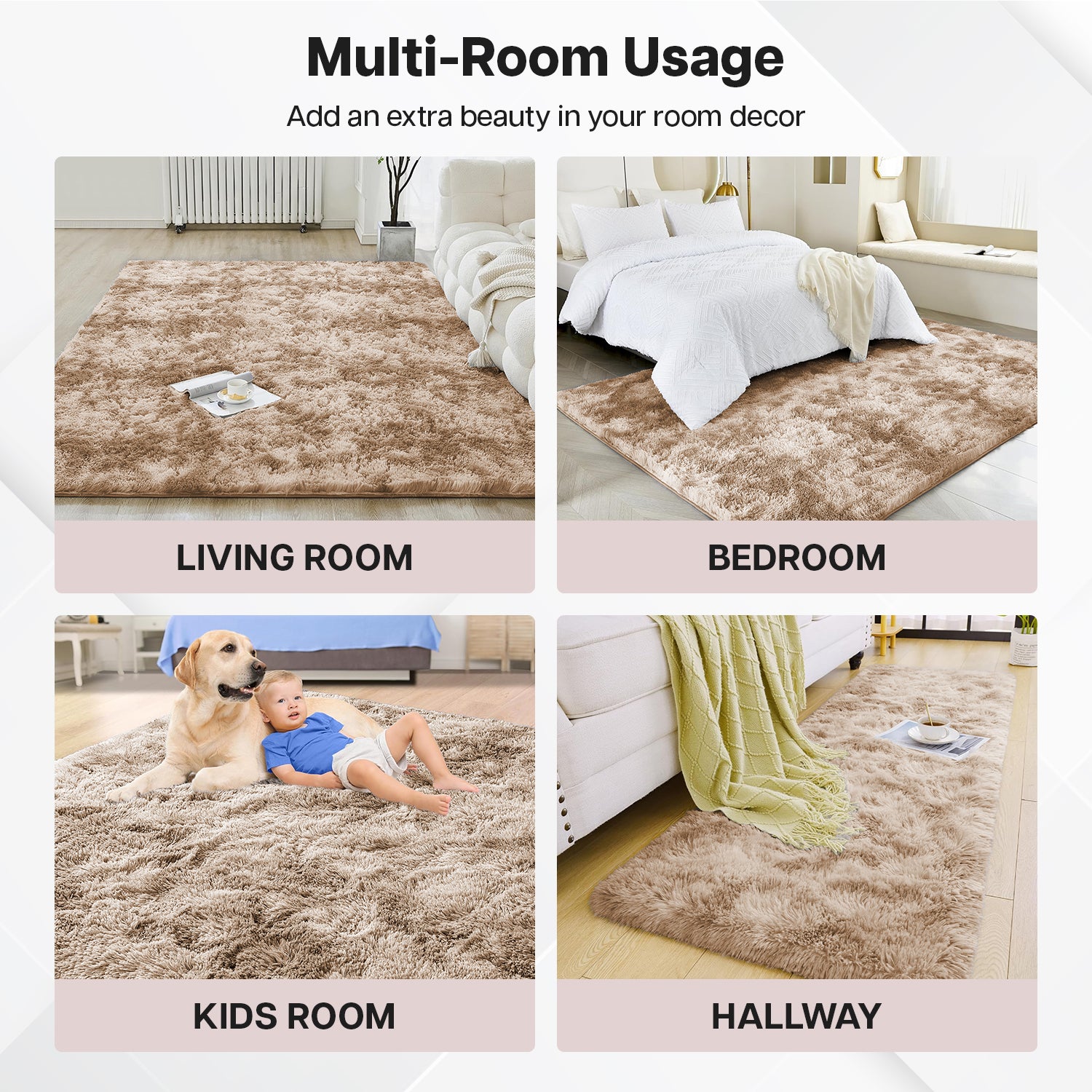 Soft Shag Pile Tie Dye Shaggy Rug Beige