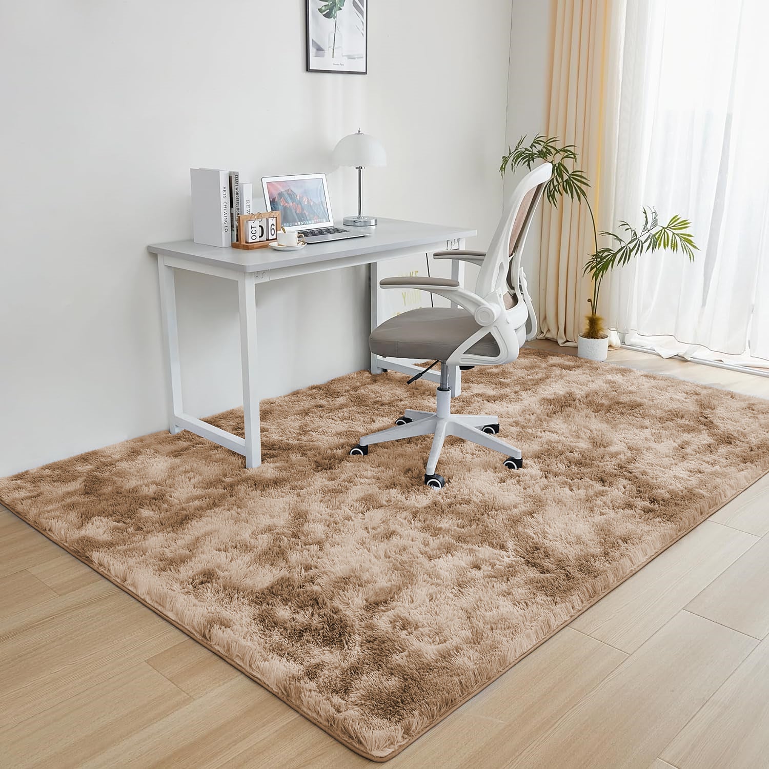 Soft Shag Pile Tie Dye Shaggy Rug Beige