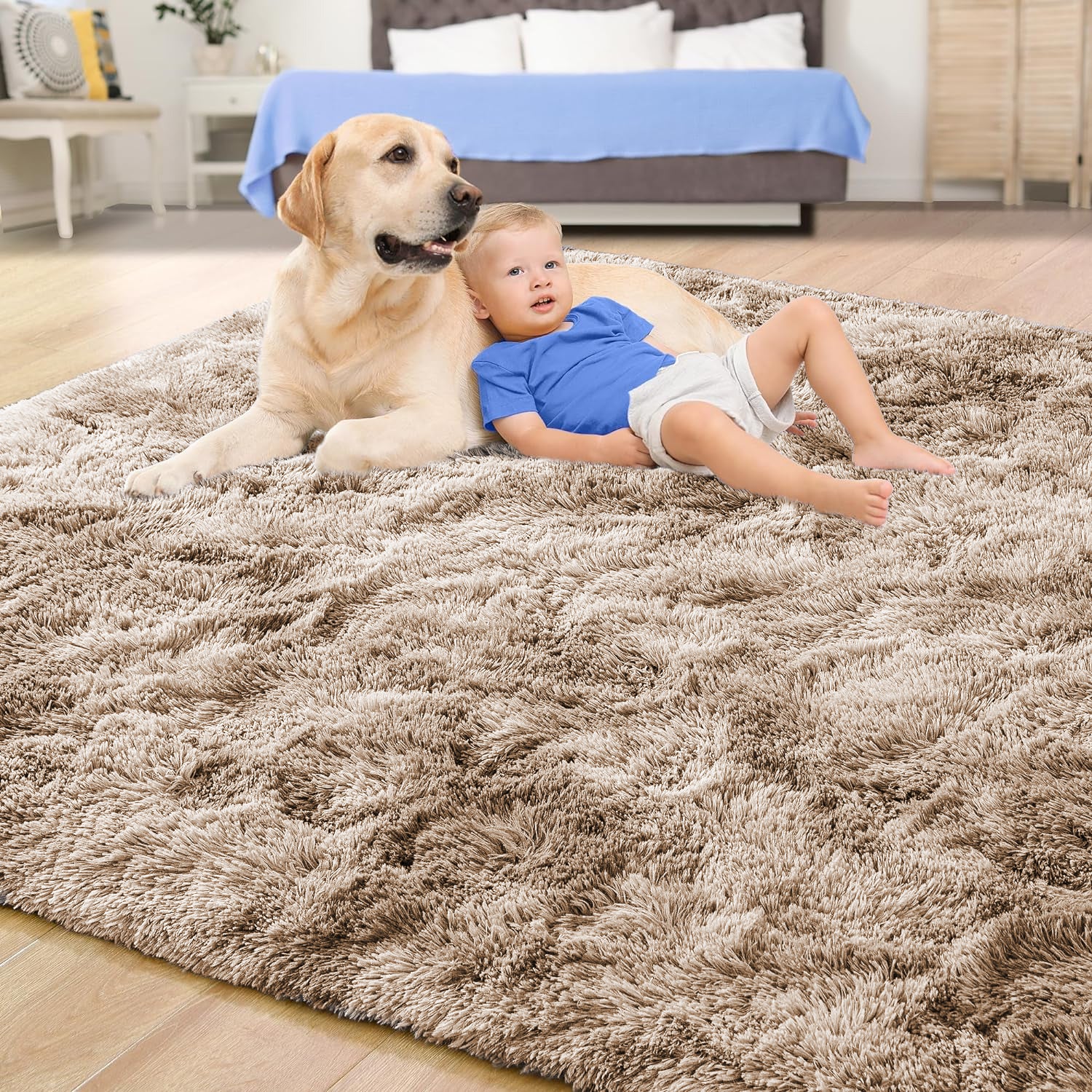 Soft Shag Pile Tie Dye Shaggy Rug Beige