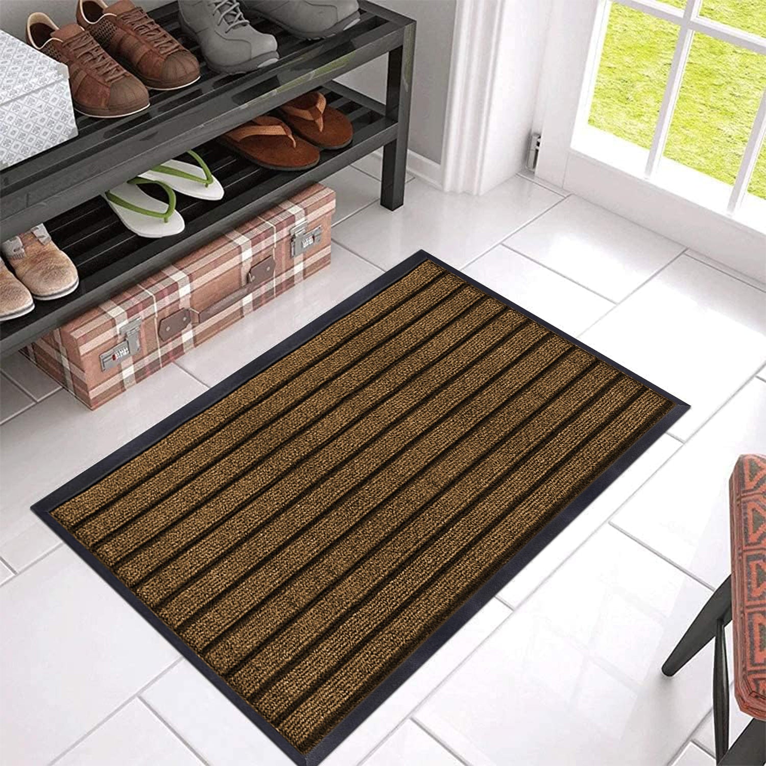 Washable Rubber Door Mat Indoor Outdoor Front Entryway Brown