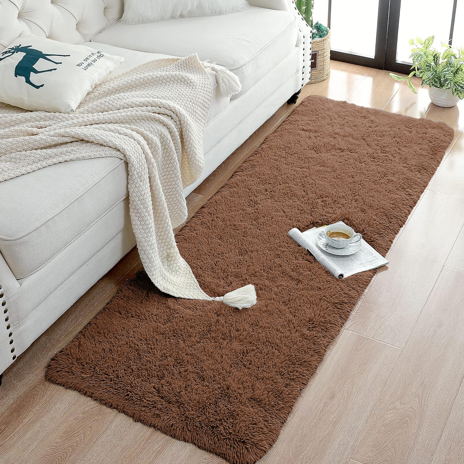 Large Fluffy Shaggy Rug Brown