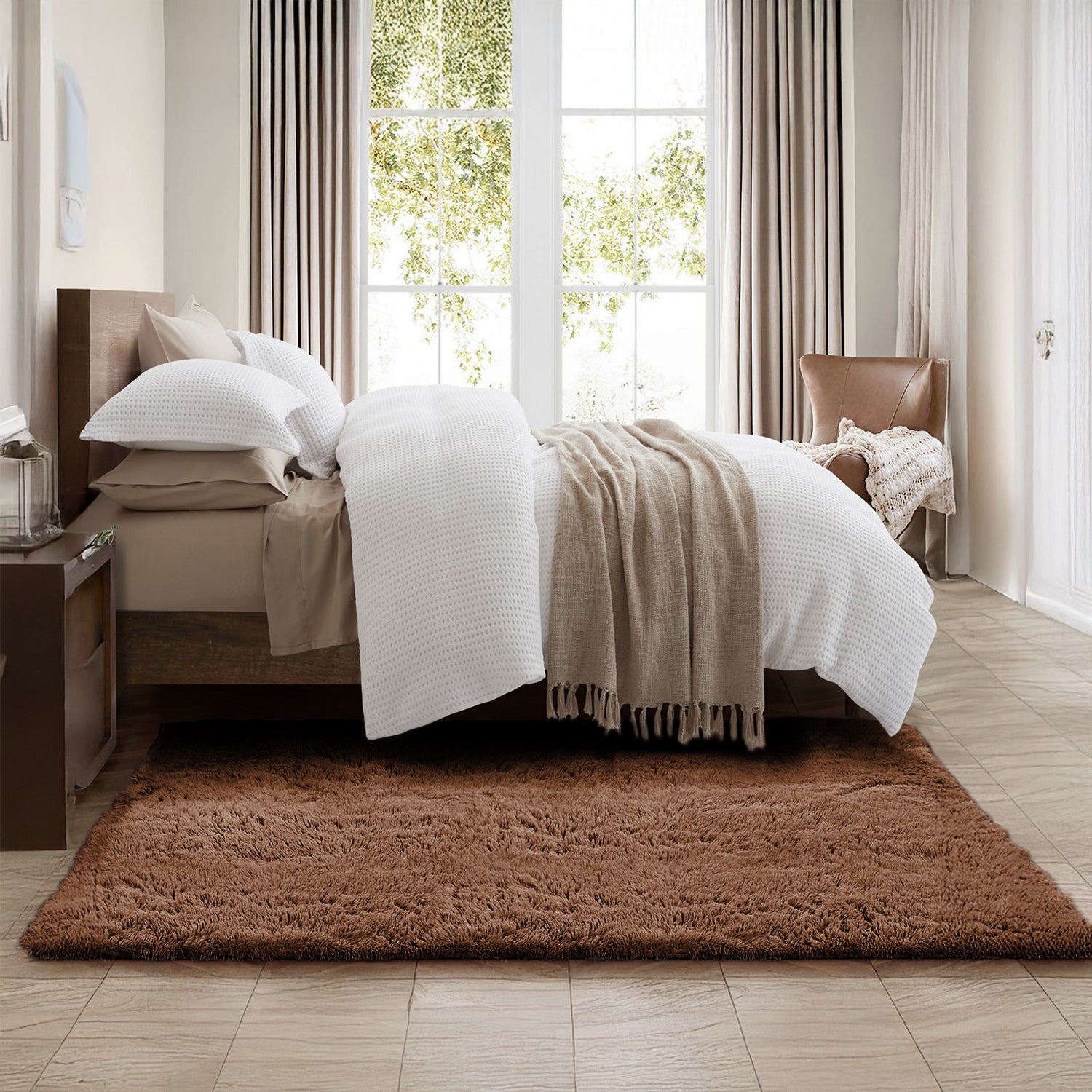 Large Fluffy Shaggy Rug Brown