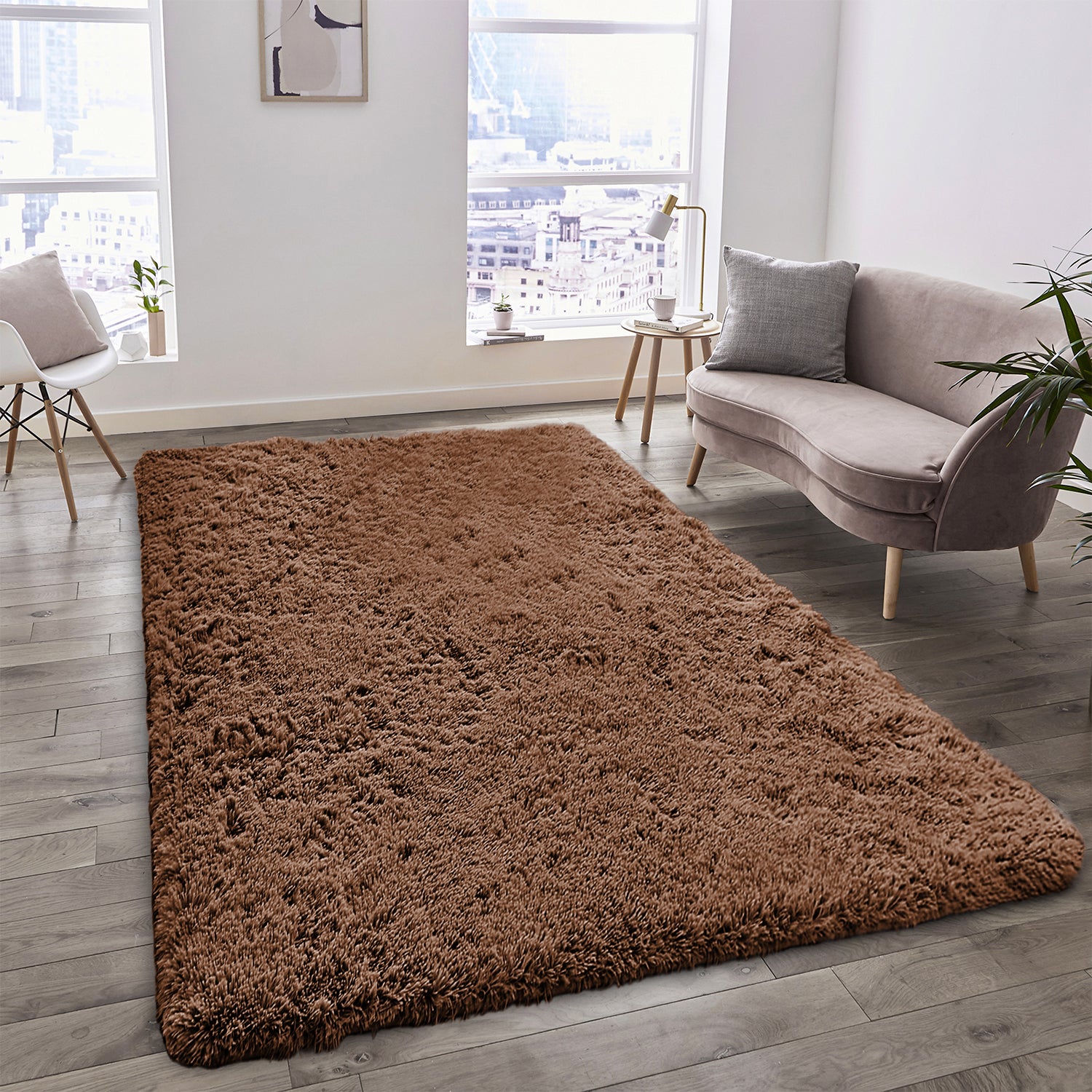 Large Fluffy Shaggy Rug Brown