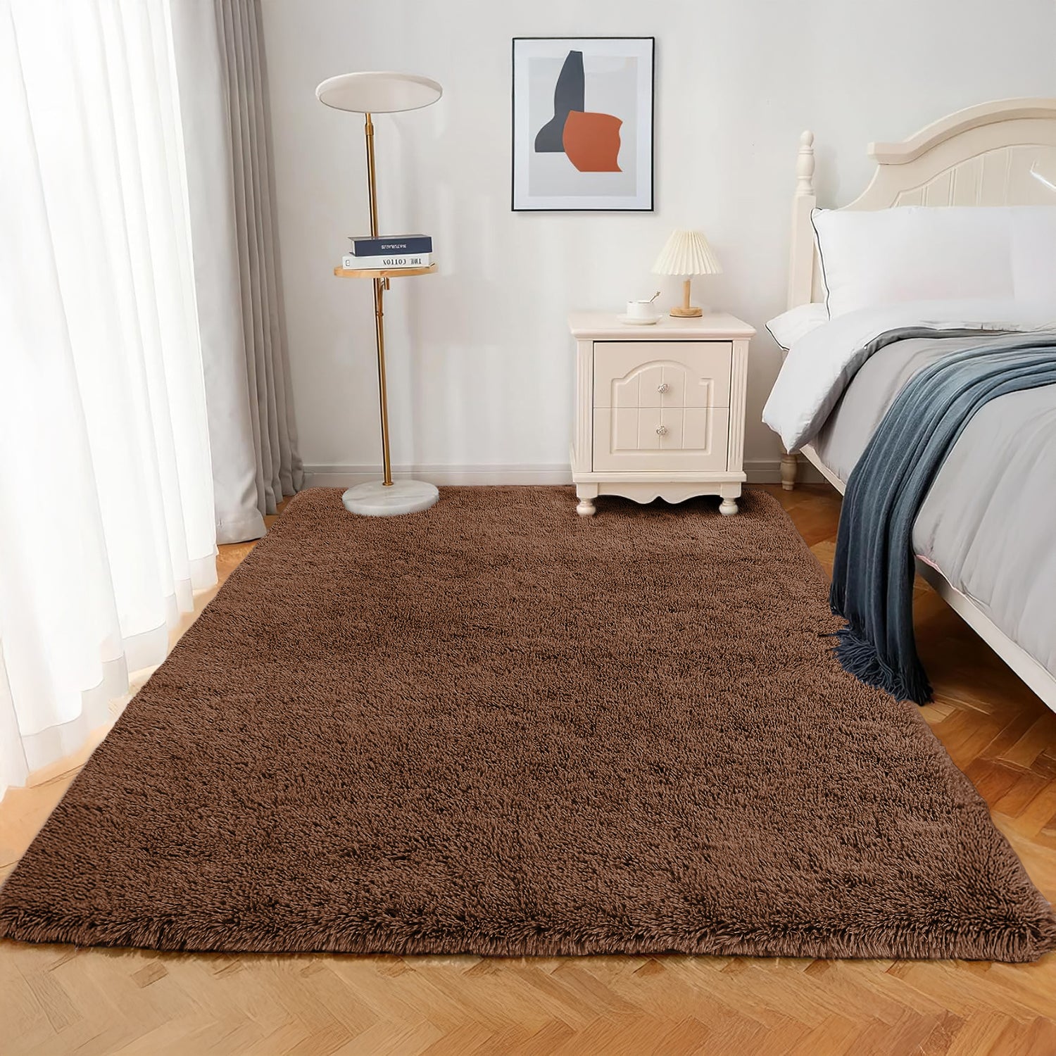 Large Fluffy Shaggy Rug Brown