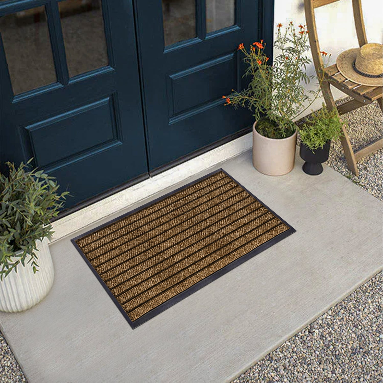 Washable Rubber Door Mat Indoor Outdoor Front Entryway Brown