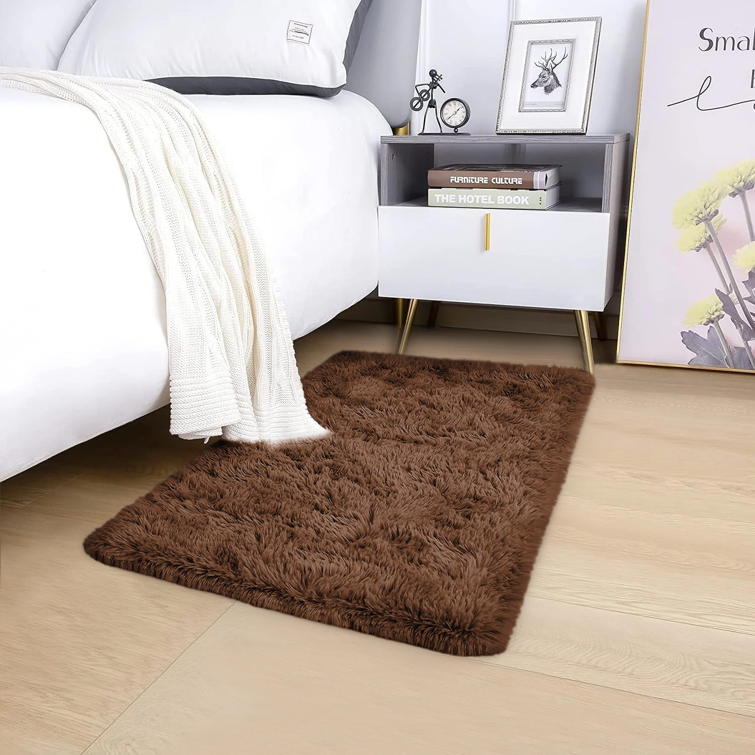 Large Fluffy Shaggy Rug Brown