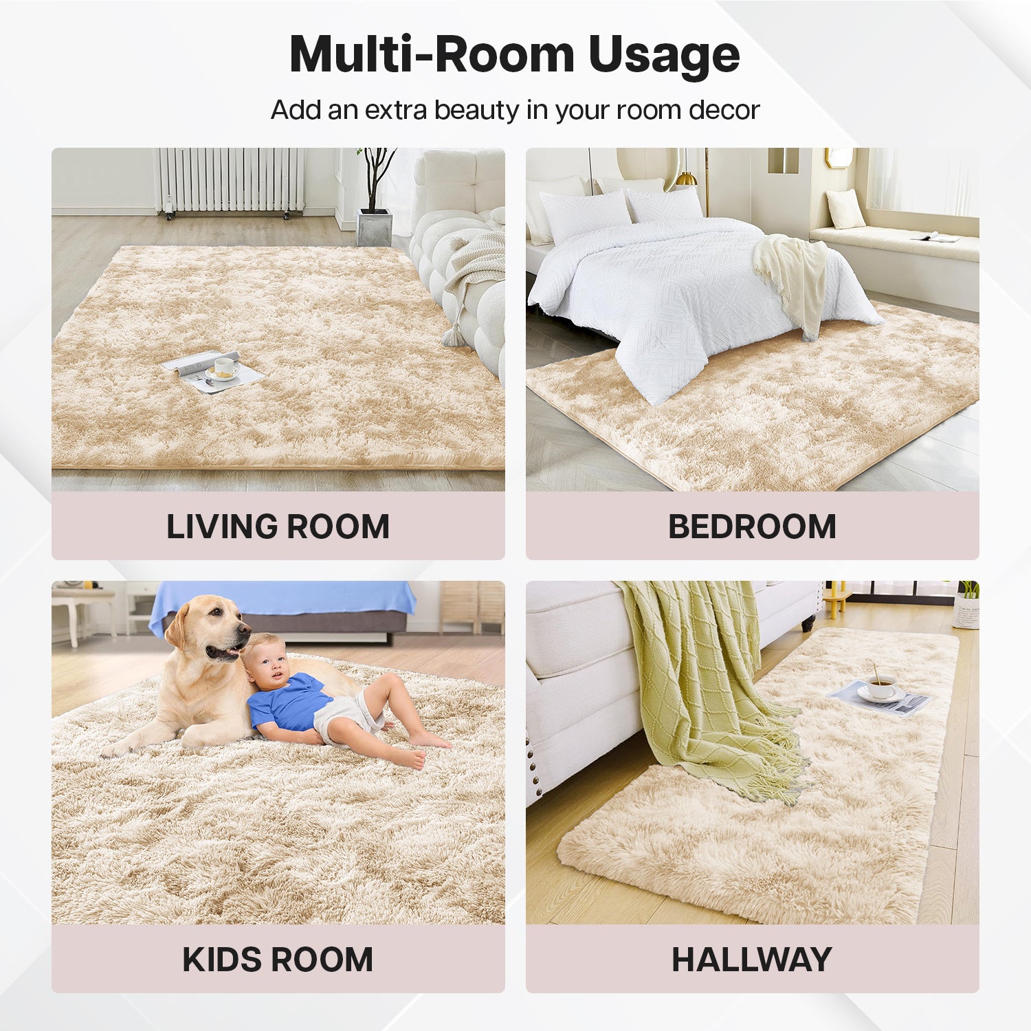 Tie Dye Shaggy Rug Cream