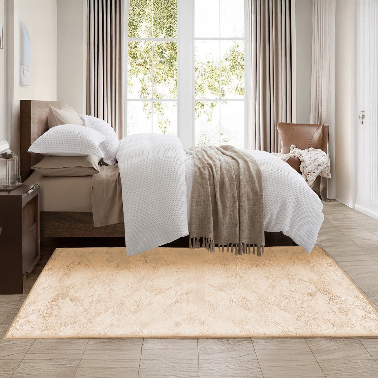 Beige Rabbit Faux Fur Rug Fluffy Plush Bedroom Runner