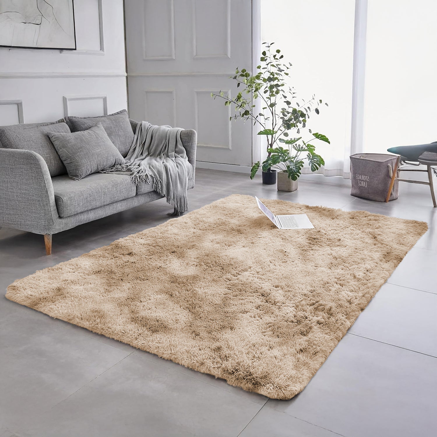 Tie Dye Shaggy Rug Cream