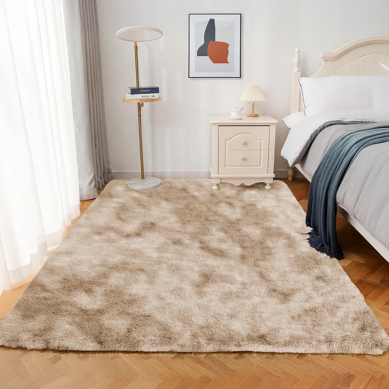 Tie Dye Shaggy Rug Cream