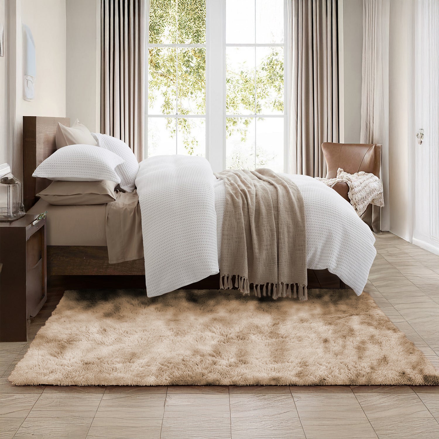 Tie Dye Shaggy Rug Cream