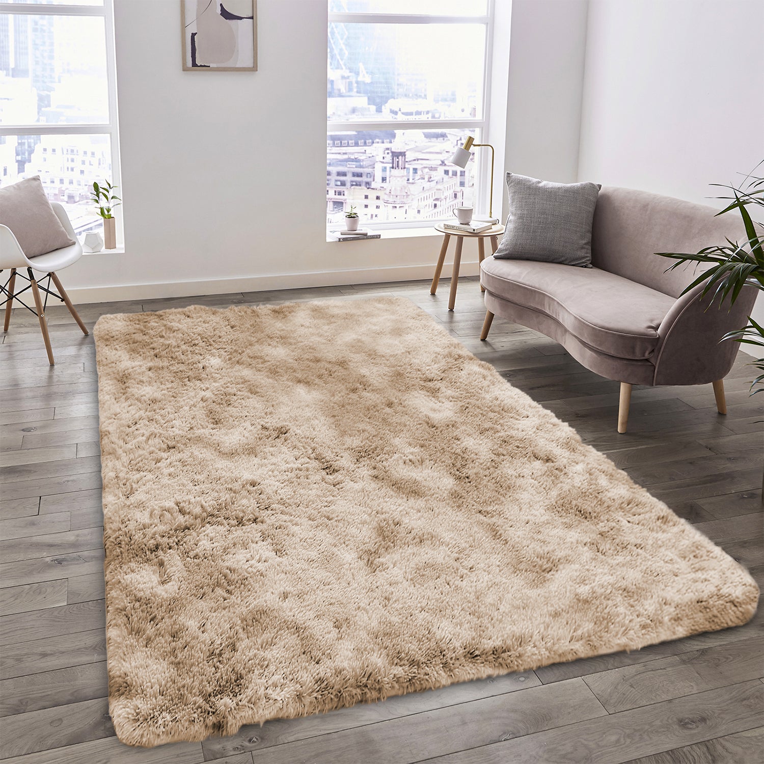 Tie Dye Shaggy Rug Cream