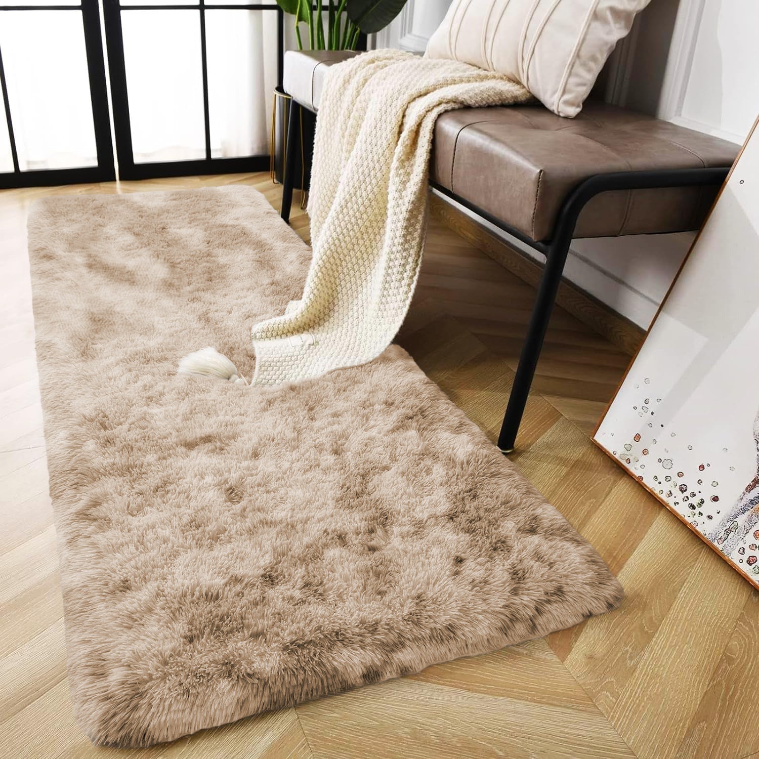 Tie Dye Shaggy Rug Cream