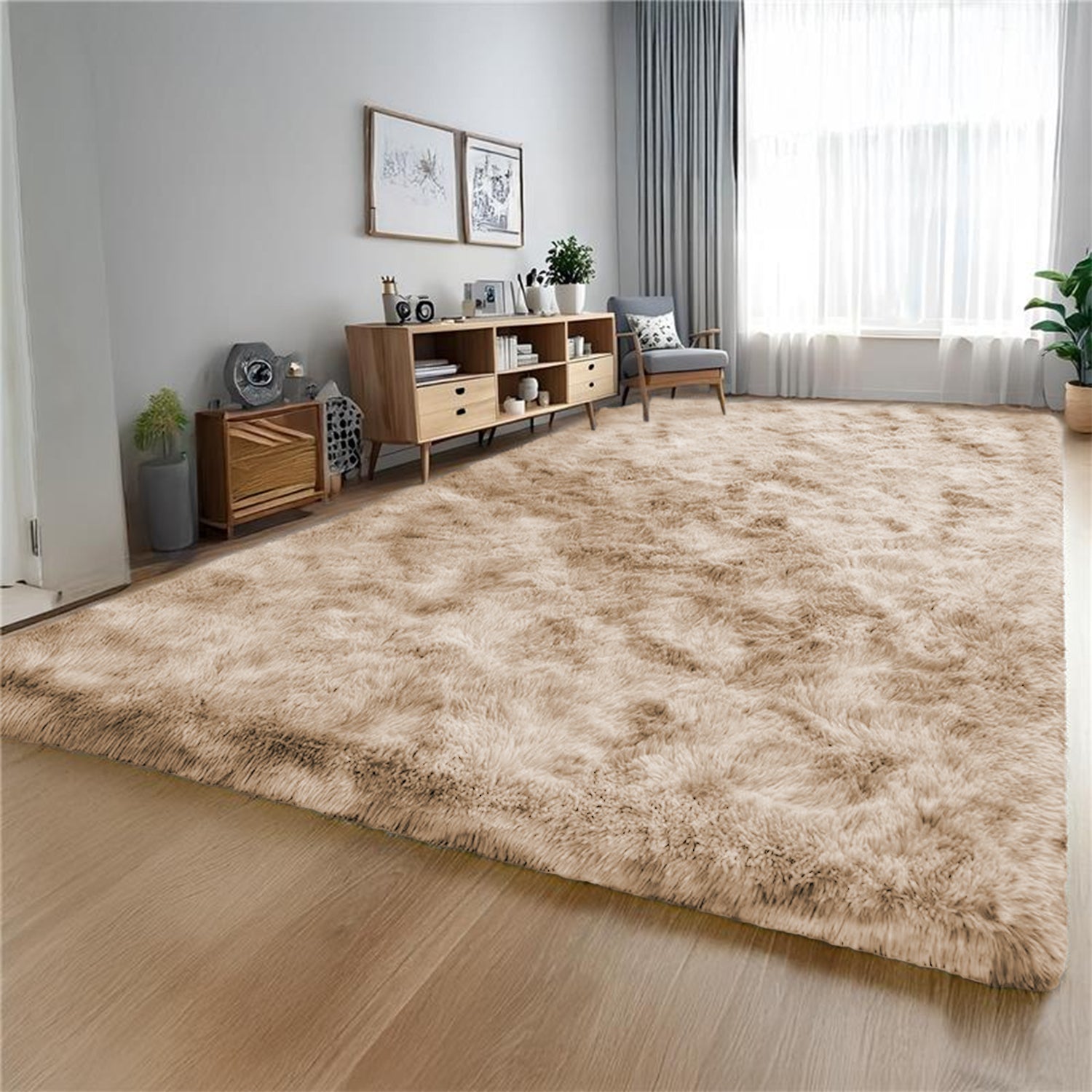 Tie Dye Shaggy Rug Cream