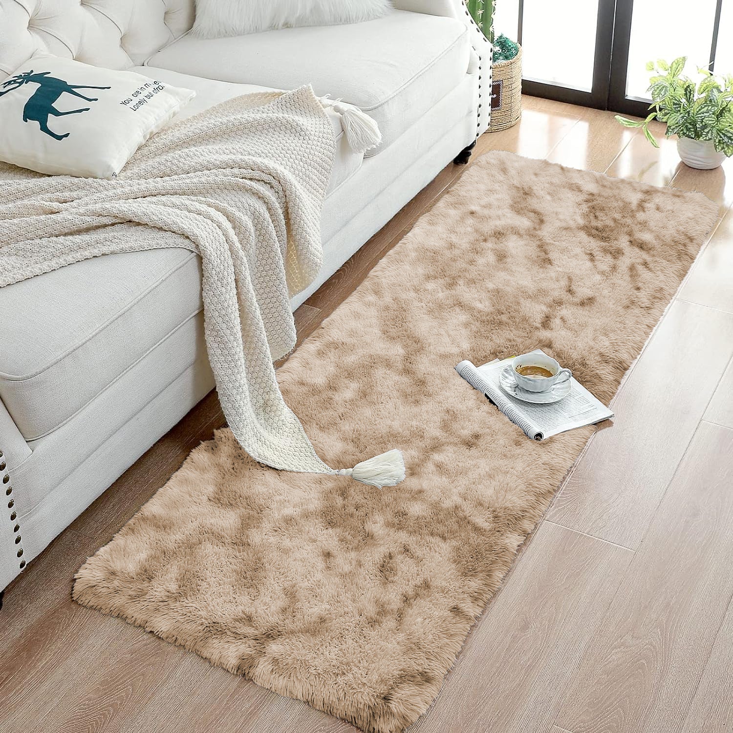 Tie Dye Shaggy Rug Cream