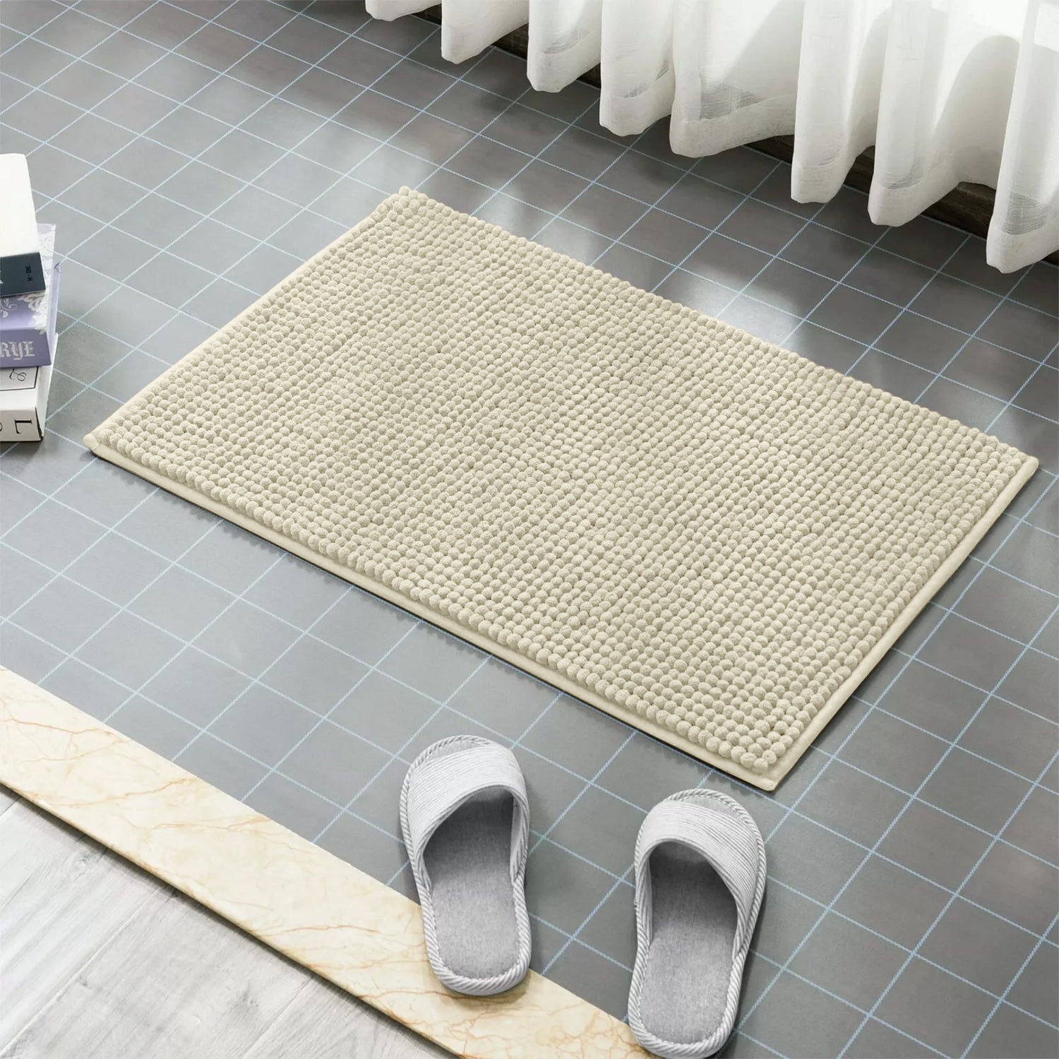 Soft Chenille Bath Mat Thick Absorbent Cream