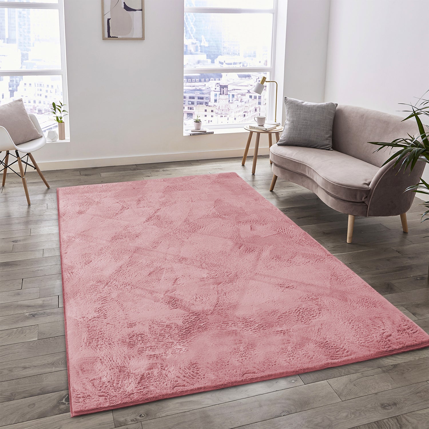 Dusty Rose Rabbit Faux Fur Rug Fluffy Plush Bedroom Runner
