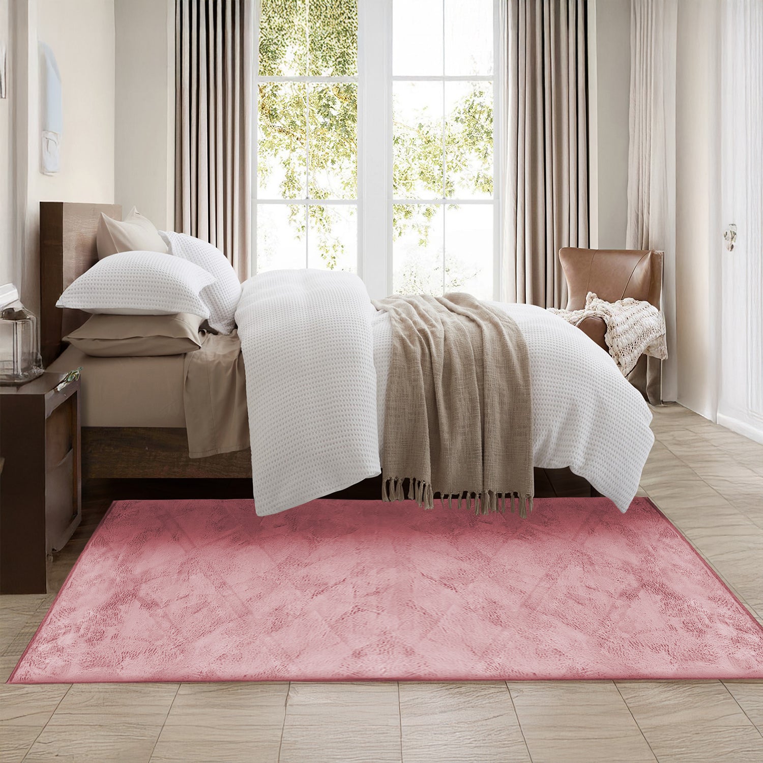 Dusty Rose Rabbit Faux Fur Rug Fluffy Plush Bedroom Runner