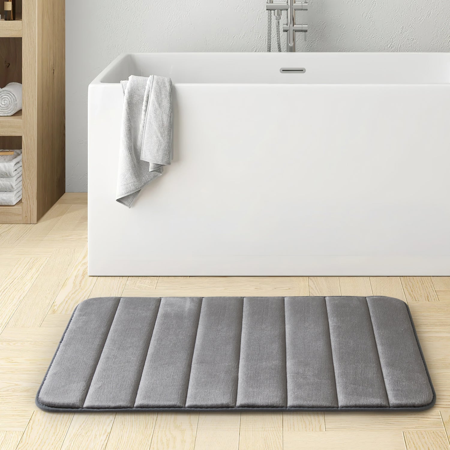 Memory Foam Bath Mat Ultra Absorbent Non-Slip Grey